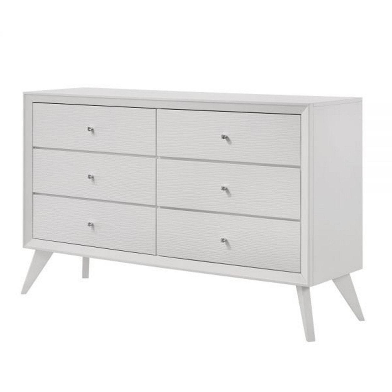 Siam 57 Inch Dresser, 6 Drawers, Modern White, Sleek Rubberwood Frame - Saltoro Sherpi