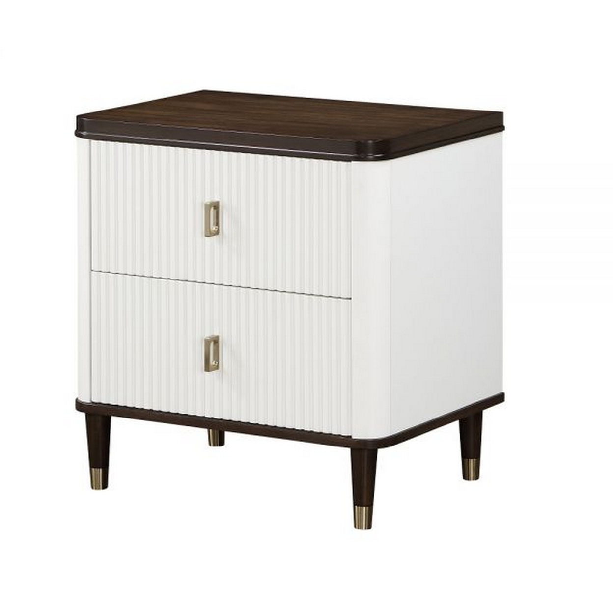 Aren 27 Inch Nightstand, 2 Drawers, USB Charger, Solid Wood, White, Brown - Saltoro Sherpi