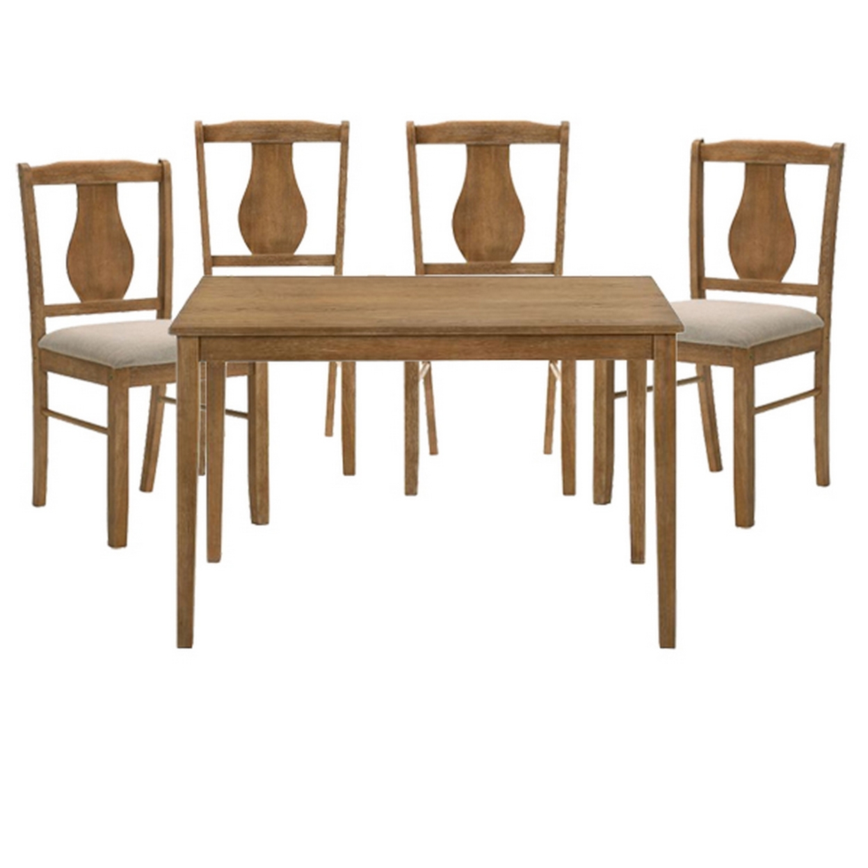5 Piece Dining Table Set With 4 Chairs, Rubberwood, Weathered Oak - Saltoro Sherpi