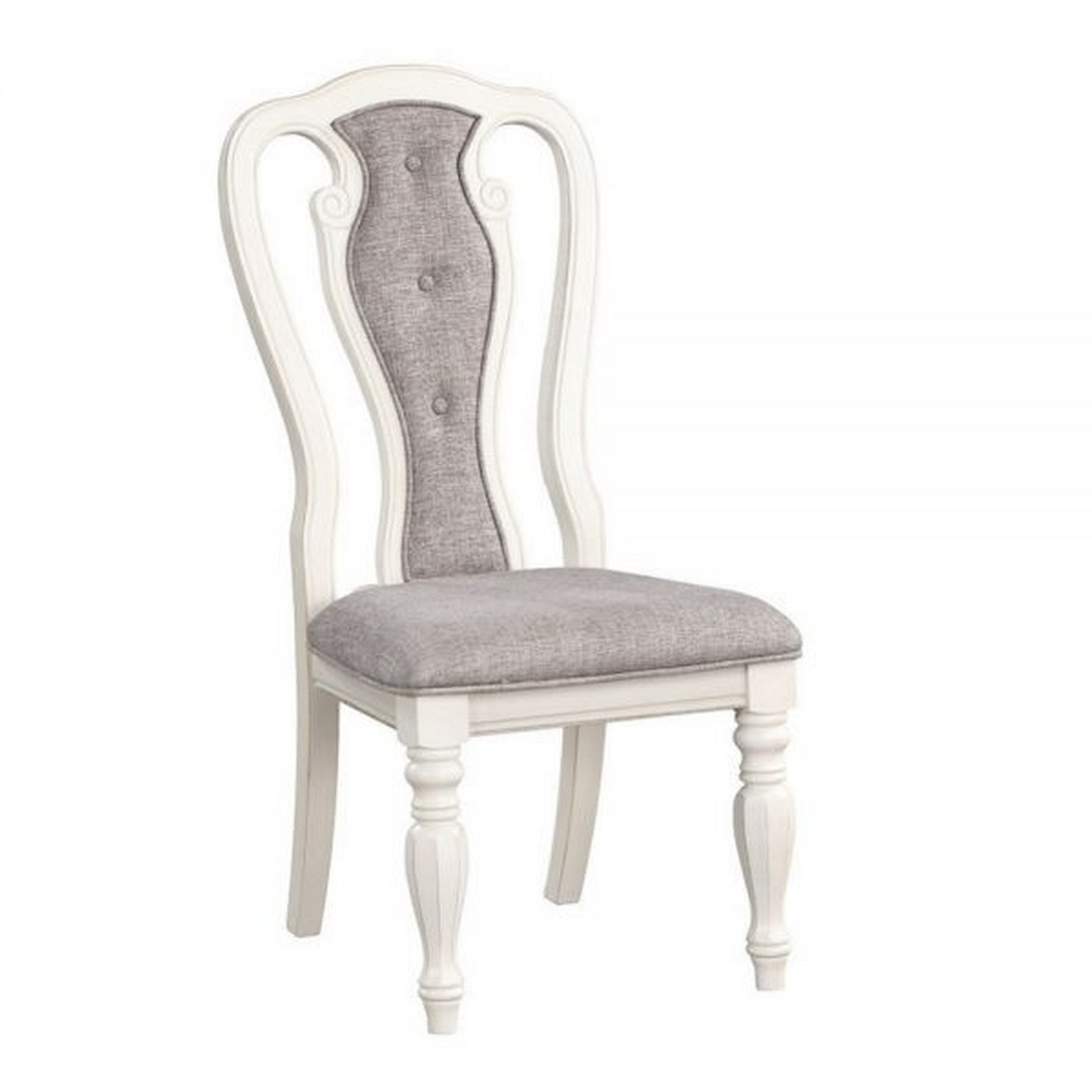 Fil 23 Inch Dining Side Chair Set Of 2, Tufted Gray Fabric, Queen Anne - Saltoro Sherpi