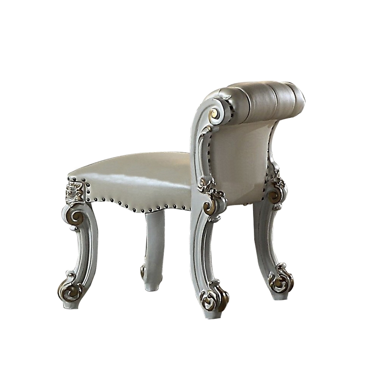 Jess 25 Inch Vanity Chair, Vegan Faux Leather, Rolled Back, Queen Anne Legs - Saltoro Sherpi