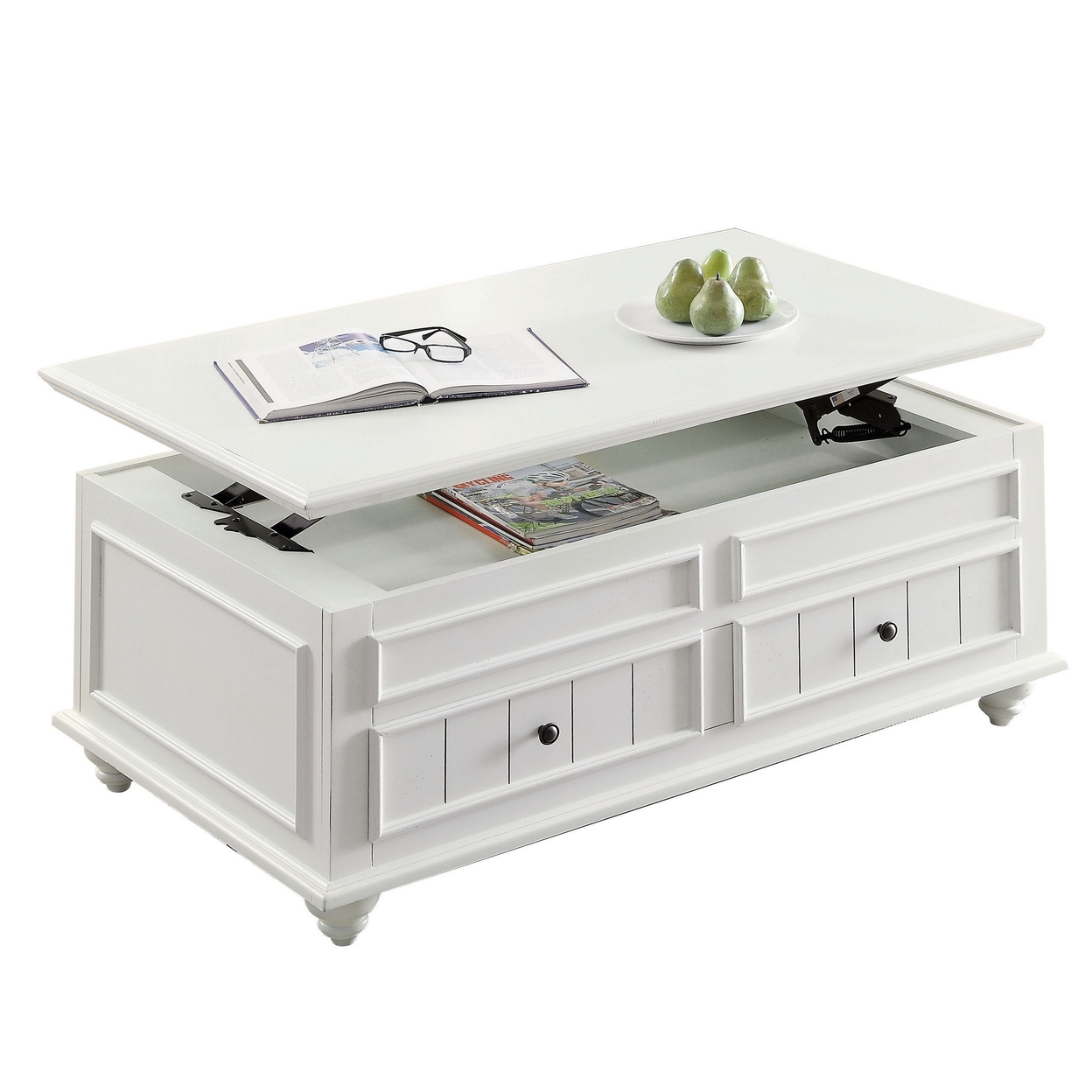 48 Inch Coffee Table, Lift Top Function, 2 Drawers, White Poplar Wood - Saltoro Sherpi
