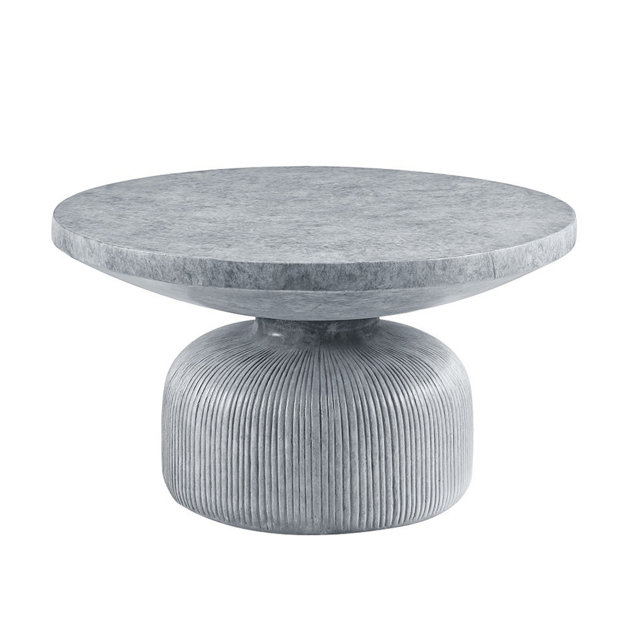 Lylie 30 Inch Coffee Table, Round Naturalistic Design, Gray Durable Cement - Saltoro Sherpi