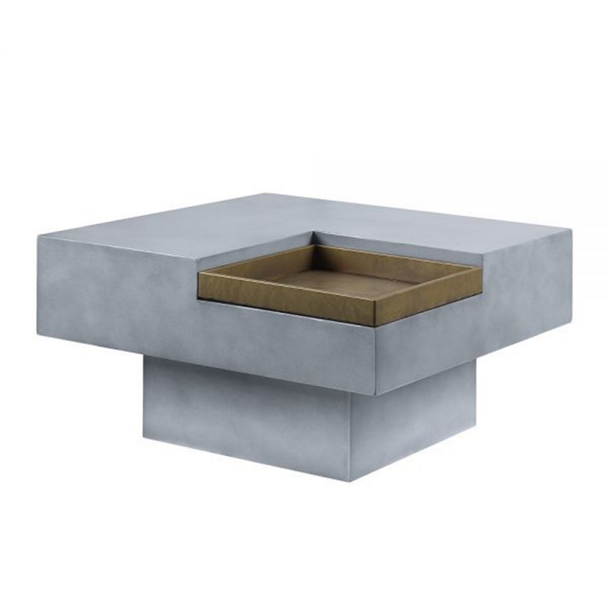 32 Inch Coffee Table With Removable Tray, Cement Construction, Smooth Gray - Saltoro Sherpi