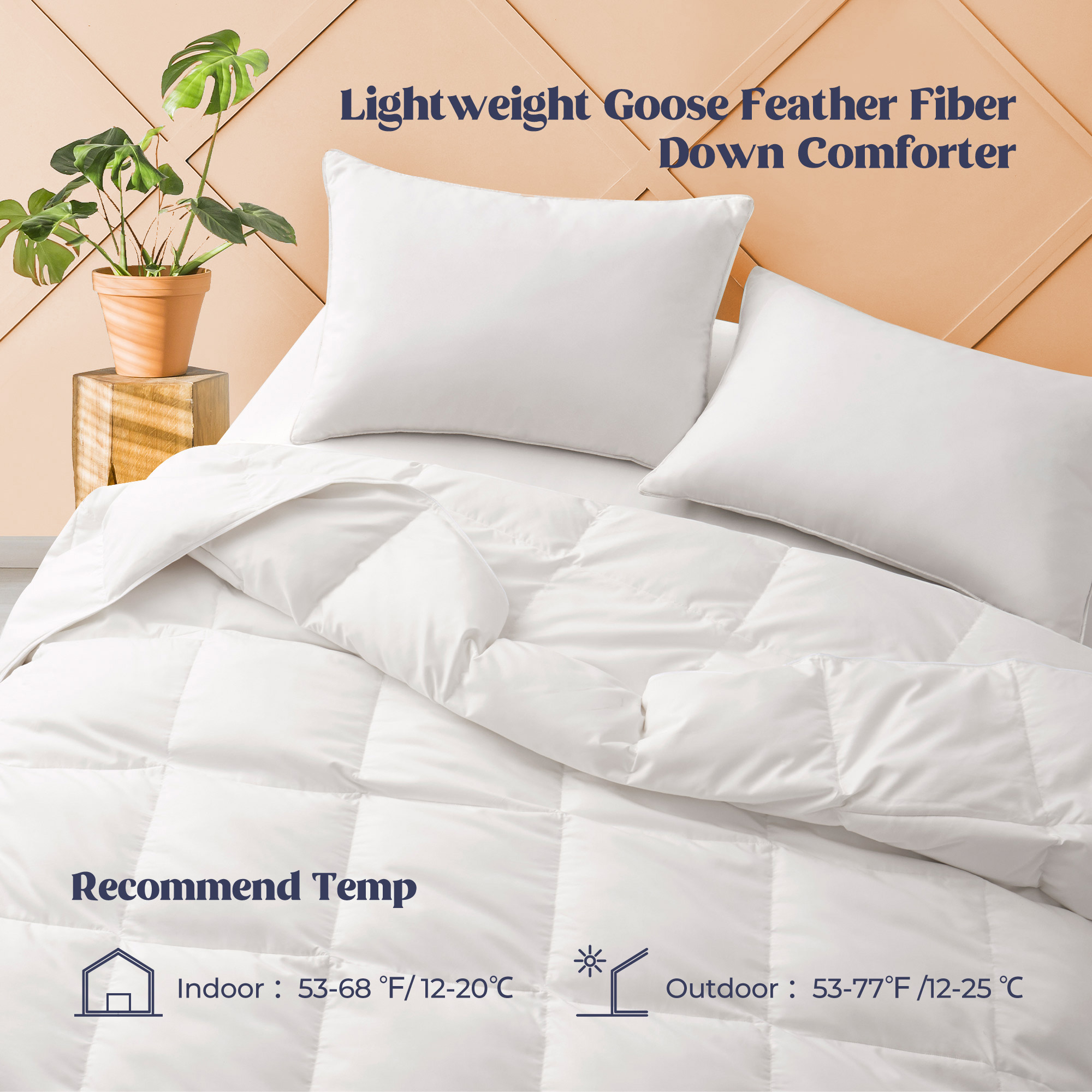 Premium White Goose Feather Fiber And Down Comforter - White, Full