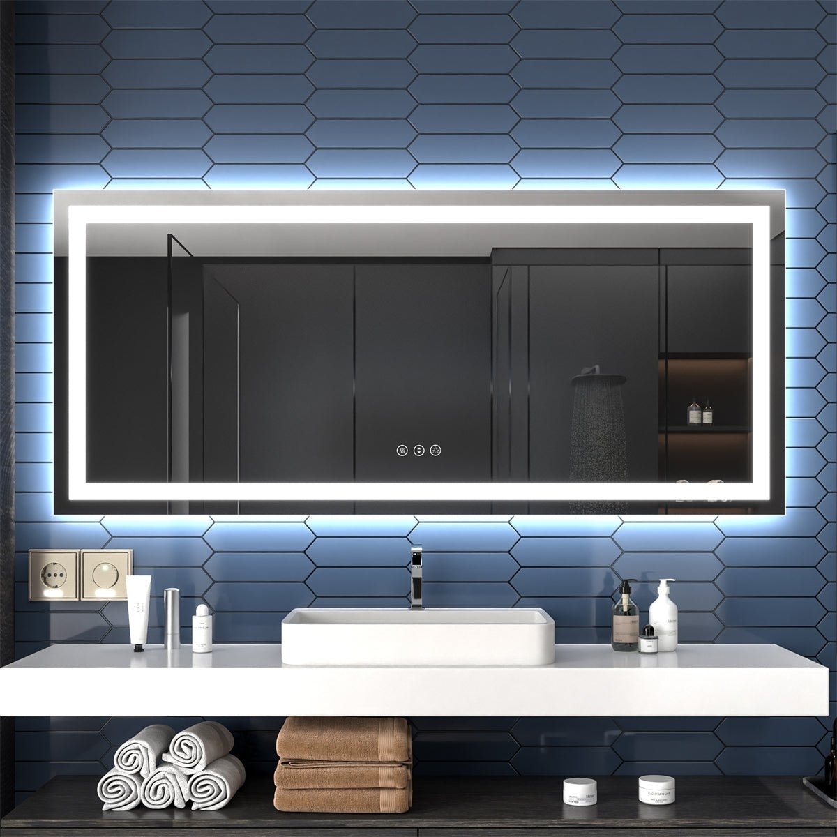 Apex 72 W X 32 H LED Bathroom Large Light Led Mirror,Anti Fog,Dimmable,Dual Lighting Mode,Tempered Glass