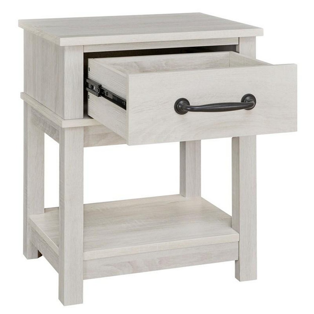 Doe 24 Inch Rustic Composite Wood Nightstand, 1 Drawer, 1 Open Shelf, White- Saltoro Sherpi