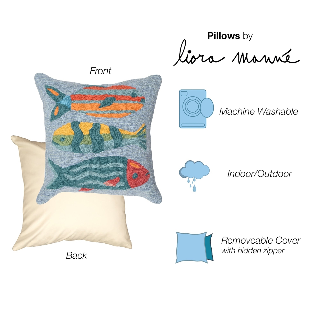 Liora Manne Frontporch Fishes Indoor Outdoor Pillow Aqua