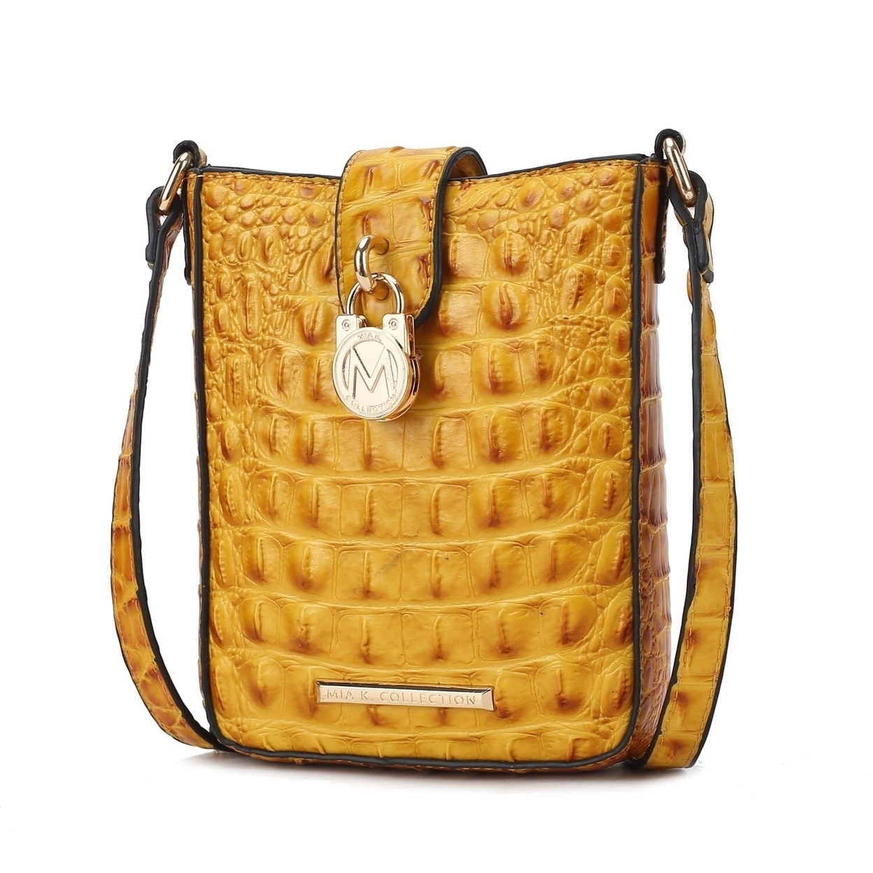 MKF Collection Avery Faux Crocodile Embossed Vegan Leather Women's Crossbody Bag By Mia K - Mustard