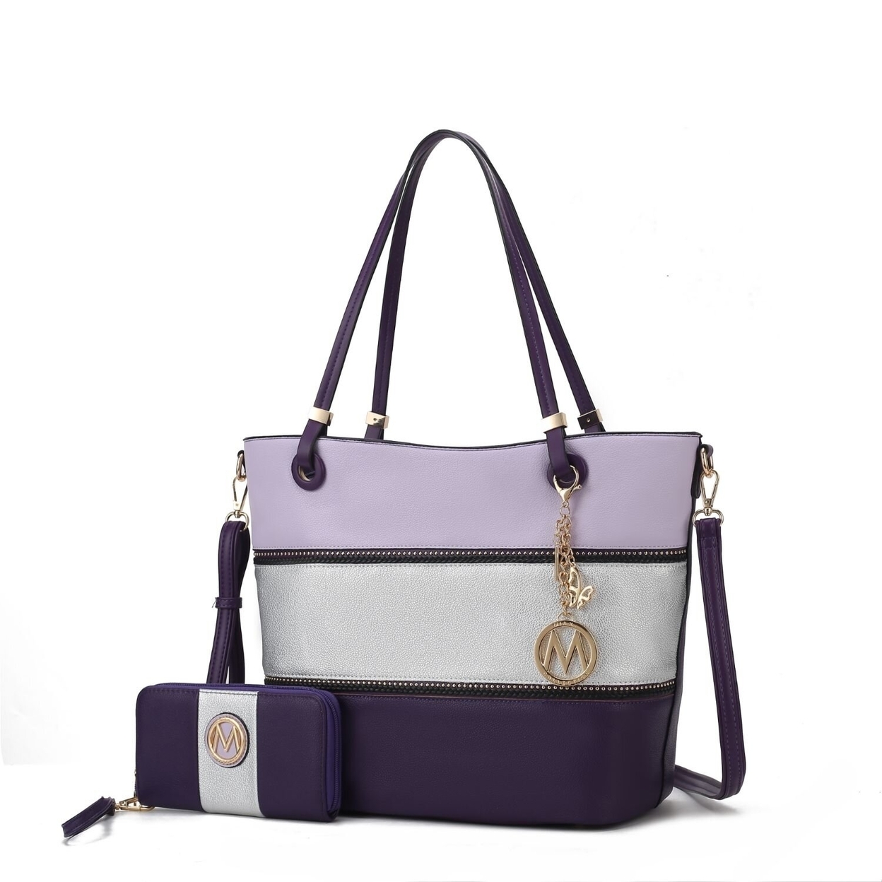 MKF Collection Vallie Color-Block Vegan Leather Women’s Tote Bag By Mia K. With Matching Wallet – 2 Pcs - Lilac-silver