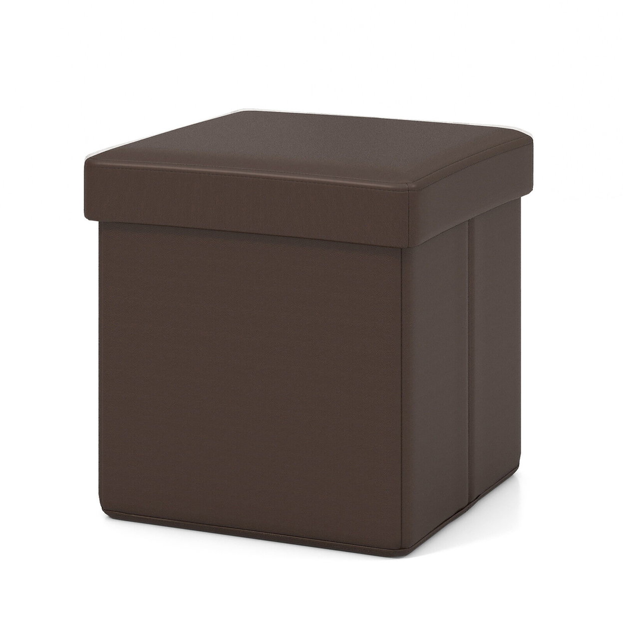 Folding Storage Ottoman Upholstered Square Footstool PVC Leather 10.5 Gallon - Brown