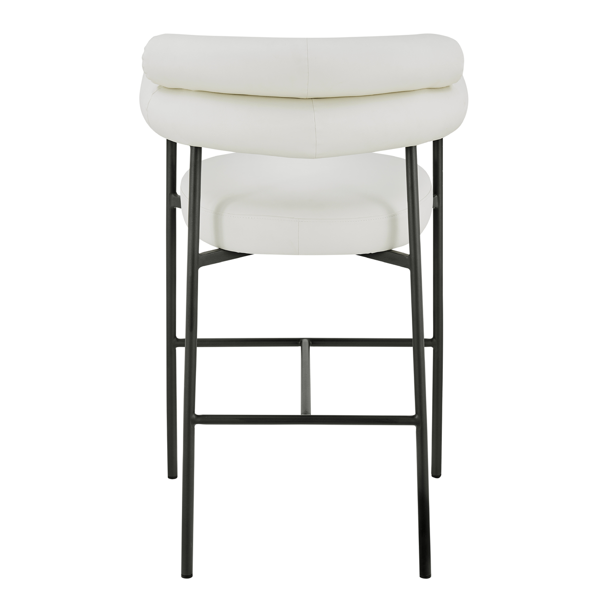 Iconic Home Ferro Bar Stool Chair Faux Leather Upholstered Round Seat Open Back Design Architectural Solid Metal Frame - Cream