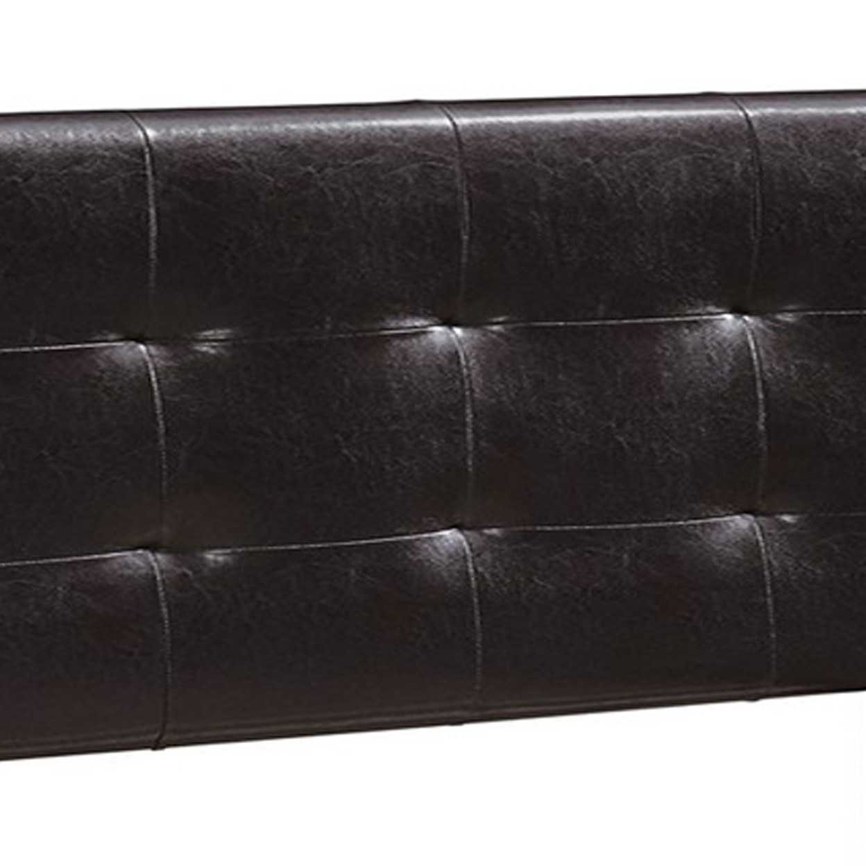 Queen Leatherette Bed With Checkered Tufted Headboard, Dark Brown- Saltoro Sherpi