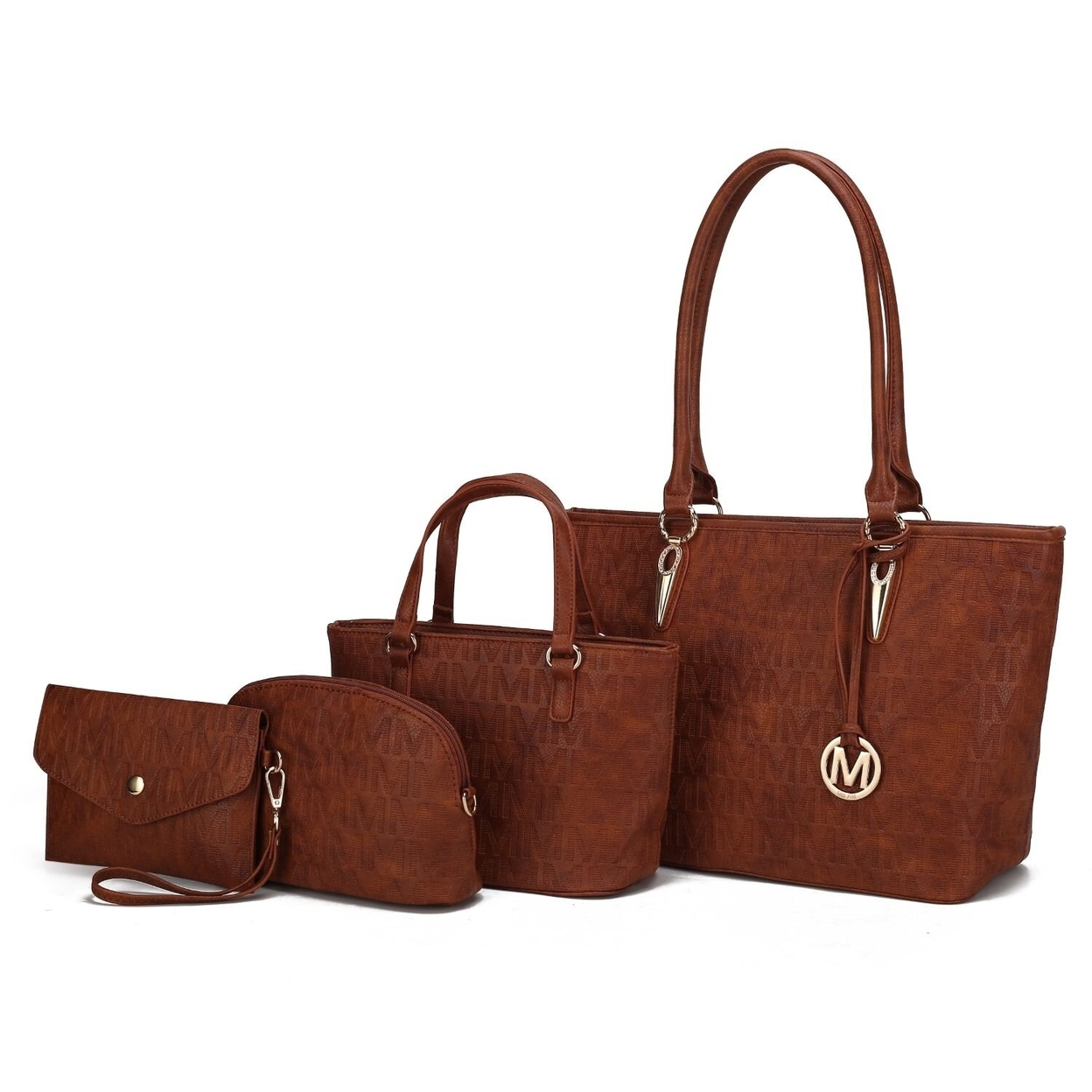 MKF Collection Edelyn Embossed M Signature 4 PCS Tote Handbag Set - Taupe