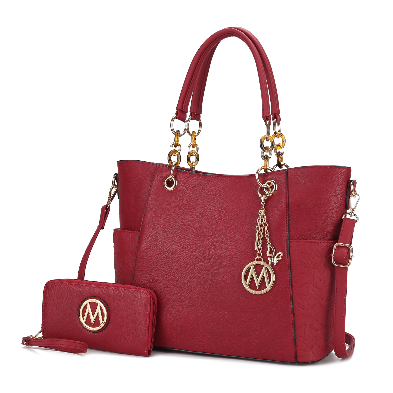 MKF Collection Merlina Embossed Pockets Vegan Leather Women's Tote Bag With Wallet - 2 Pieces By Mia K - Burgundy