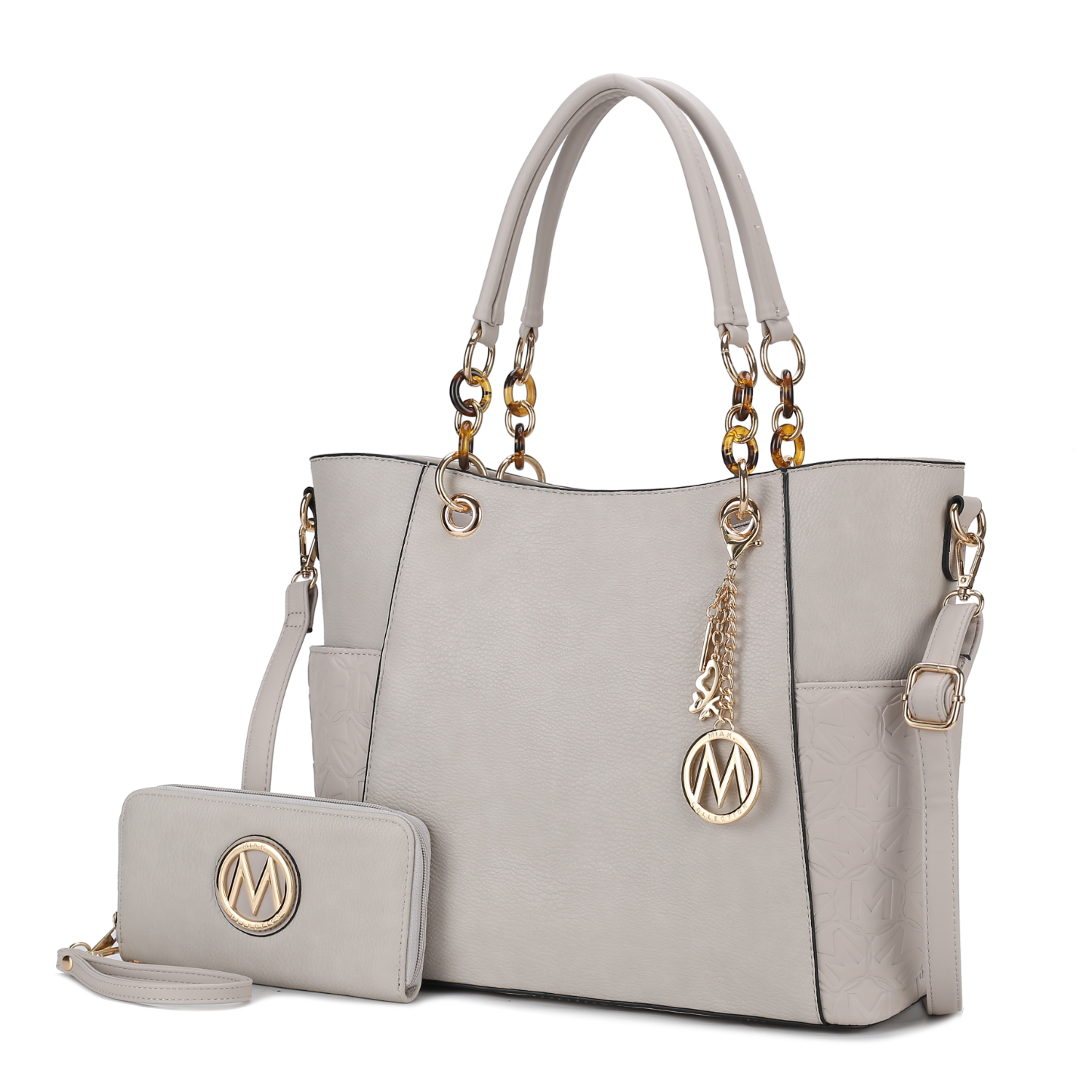 MKF Collection Merlina Embossed Pockets Vegan Leather Women's Tote Bag With Wallet - 2 Pieces By Mia K - Light Grey