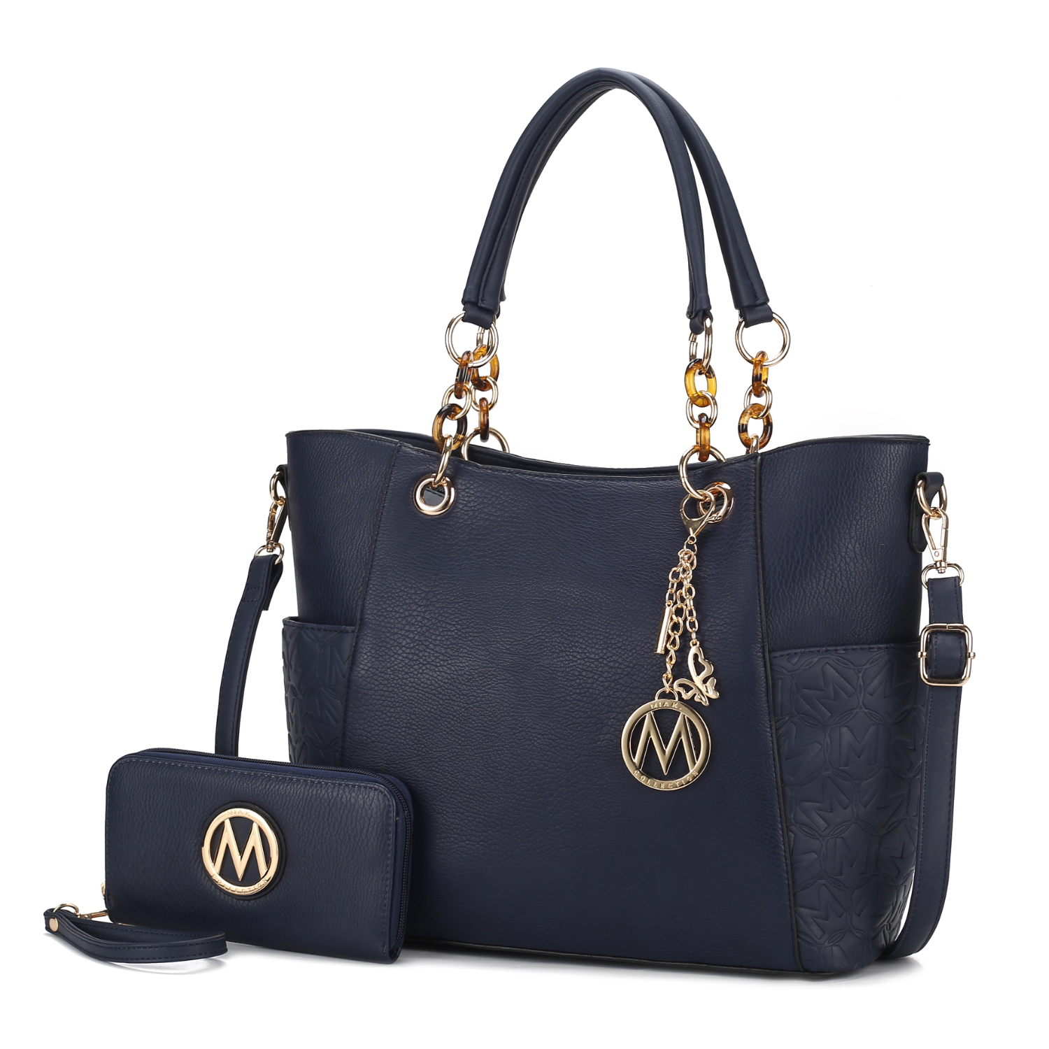 MKF Collection Merlina Embossed Pockets Vegan Leather Women's Tote Bag With Wallet - 2 Pieces By Mia K - Navy