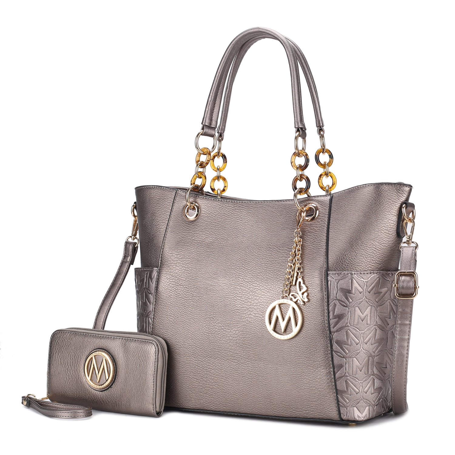 MKF Collection Merlina Embossed Pockets Vegan Leather Women's Tote Bag With Wallet - 2 Pieces By Mia K - Pewter