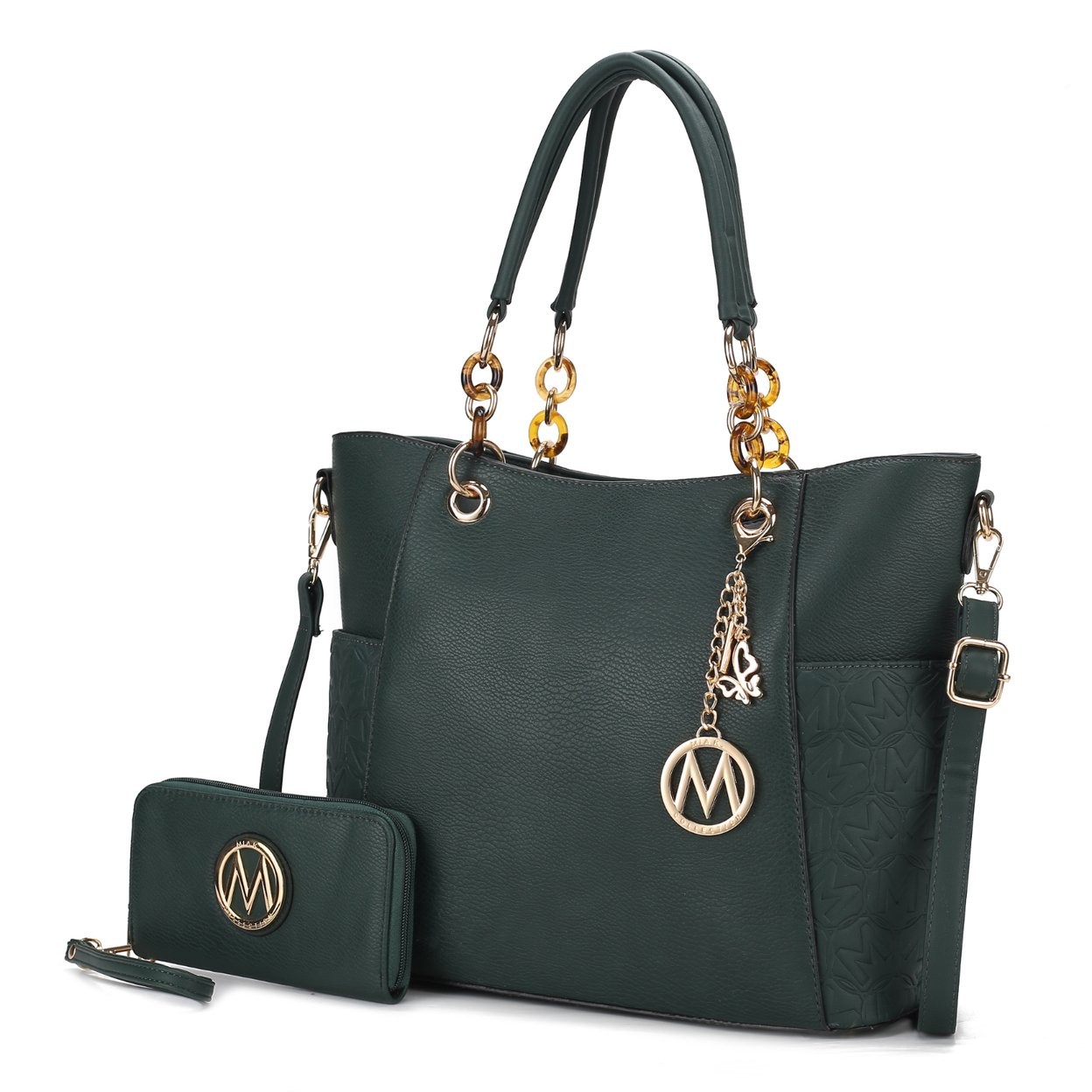 MKF Collection Merlina Embossed Pockets Vegan Leather Women's Tote Bag With Wallet - 2 Pieces By Mia K - Teal