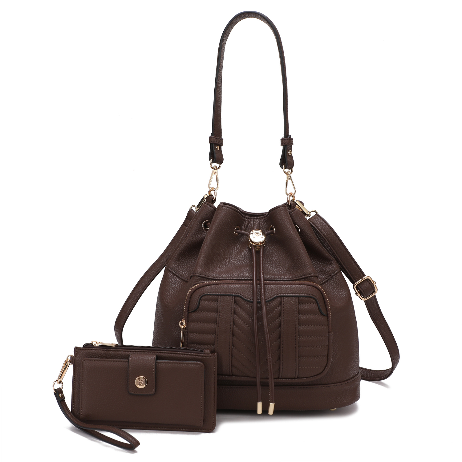MKF Collection Ryder Vegan Leather Women's Shoulder Bag With Wallet - 2 Pieces By Mia K - Coffee