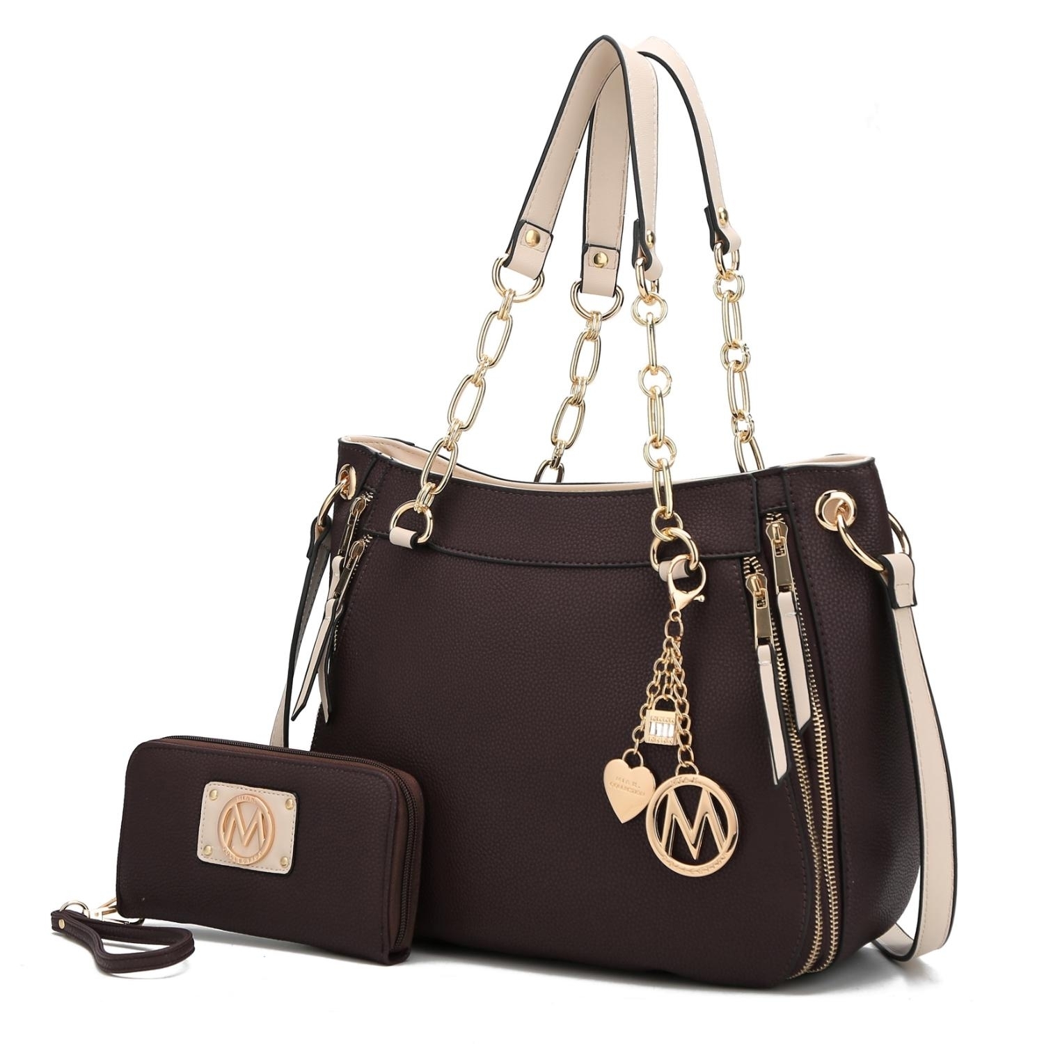 MKF Collection Lina Shoulder 2 Pcs Handbag With Wallet By Mia K. - Chocolate
