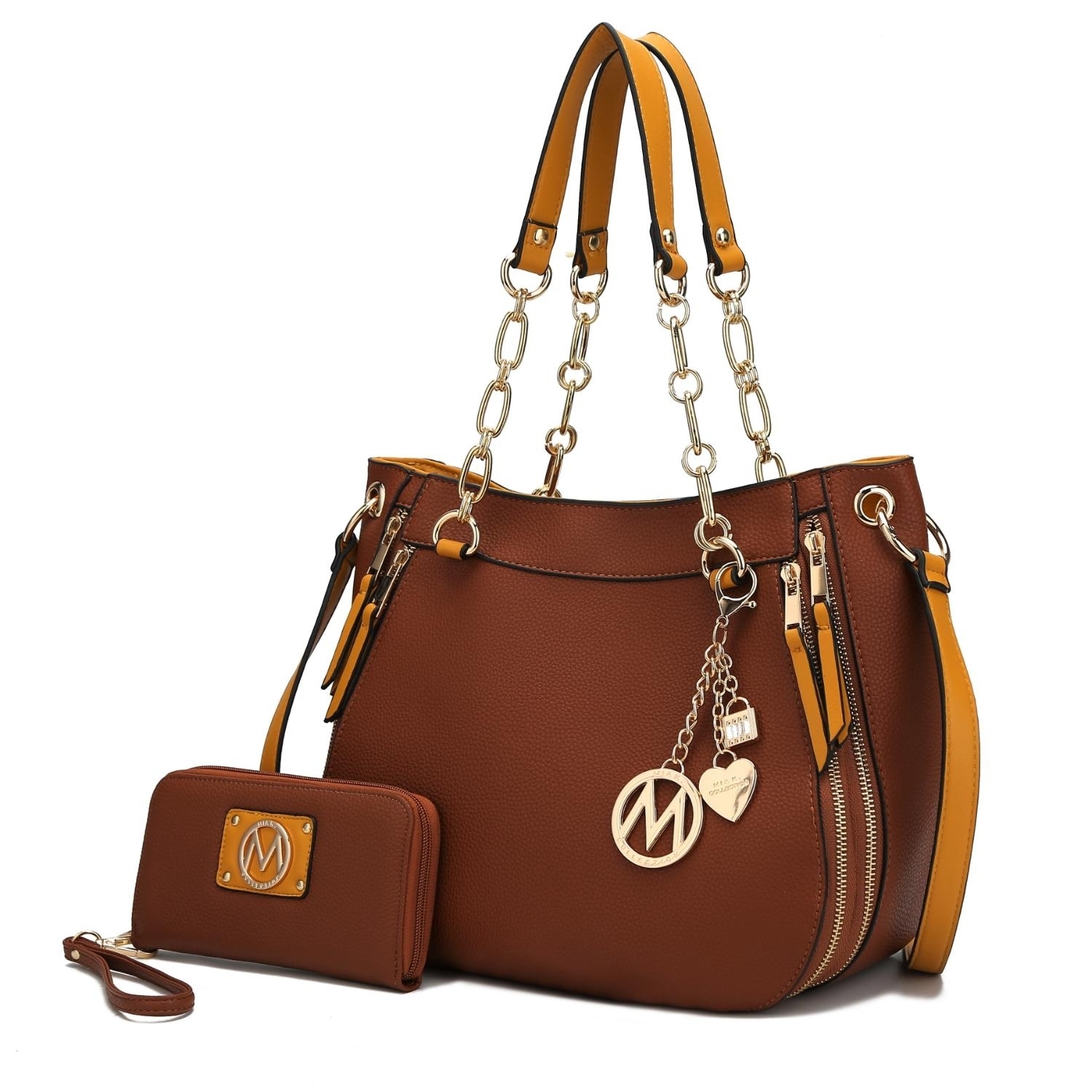 MKF Collection Lina Shoulder 2 Pcs Handbag With Wallet By Mia K. - Cognac