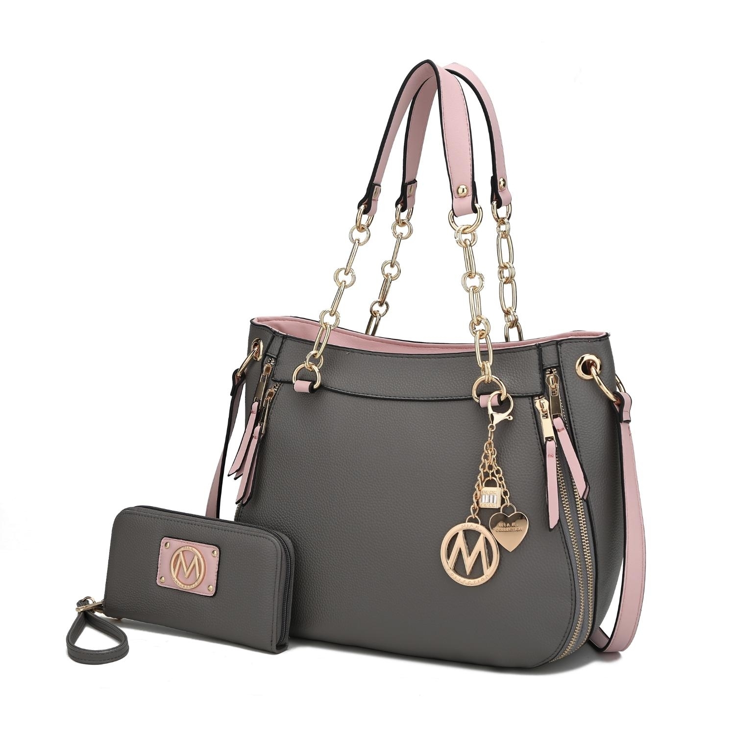 MKF Collection Lina Shoulder 2 Pcs Handbag With Wallet By Mia K. - Charcoal