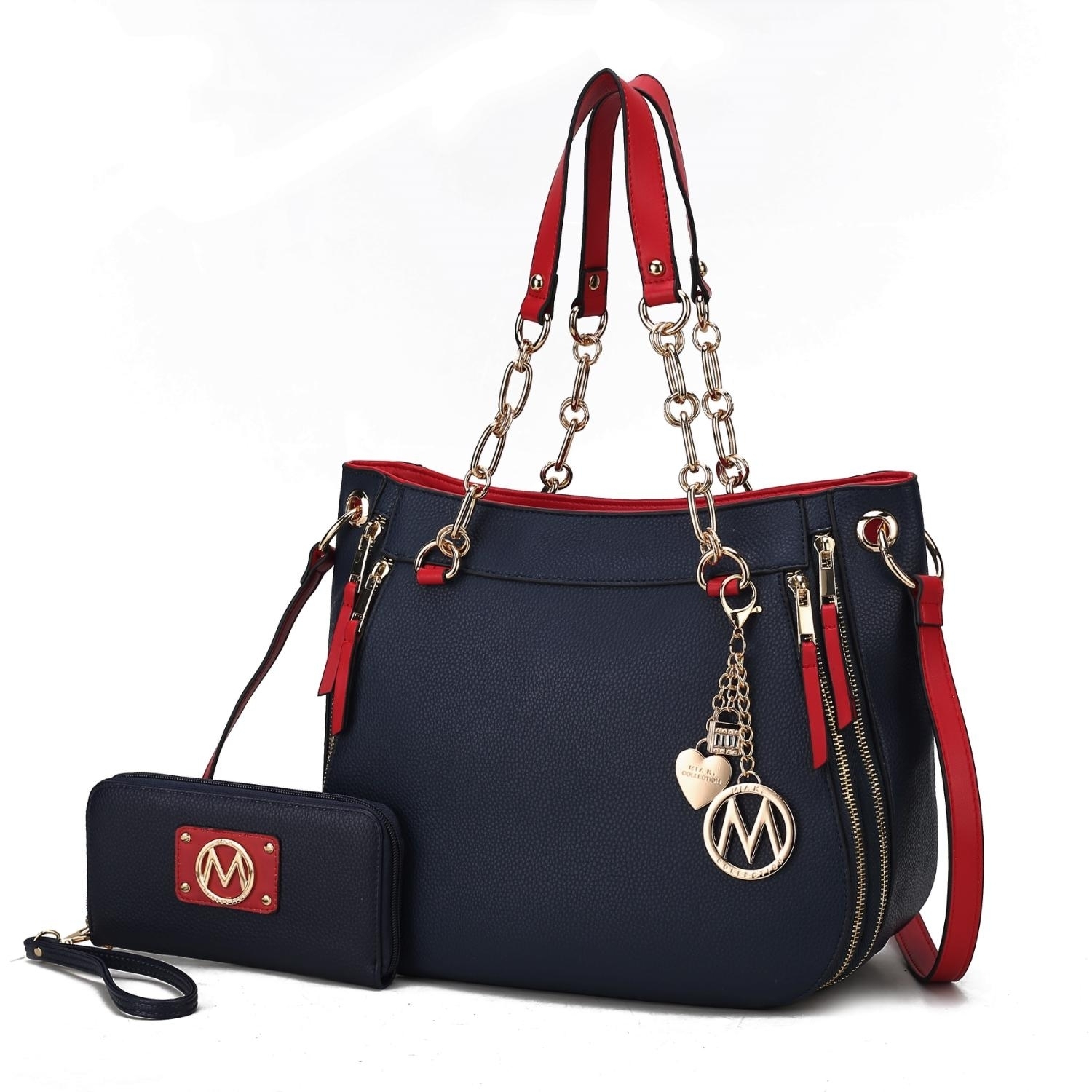MKF Collection Lina Shoulder 2 Pcs Handbag With Wallet By Mia K. - Navy