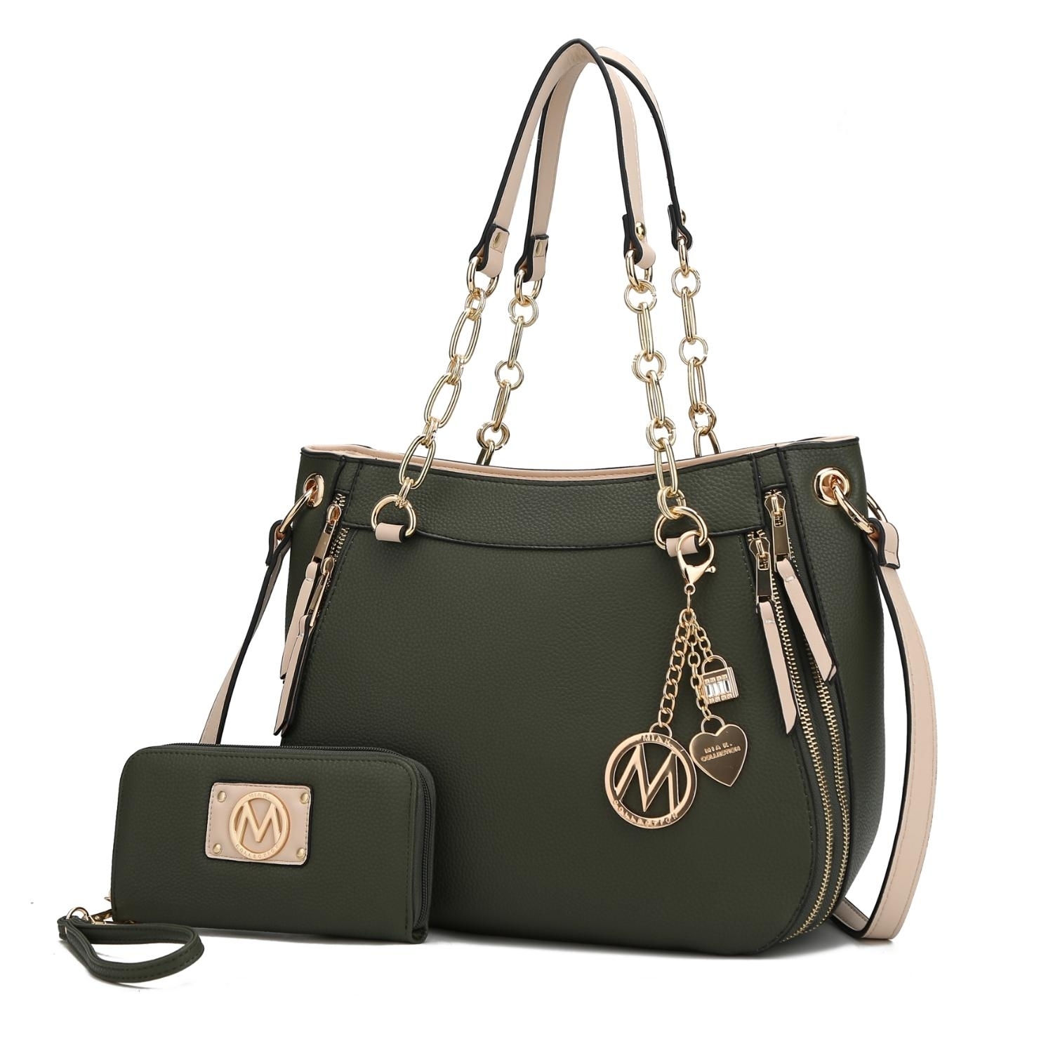 MKF Collection Lina Shoulder 2 Pcs Handbag With Wallet By Mia K. - Olive