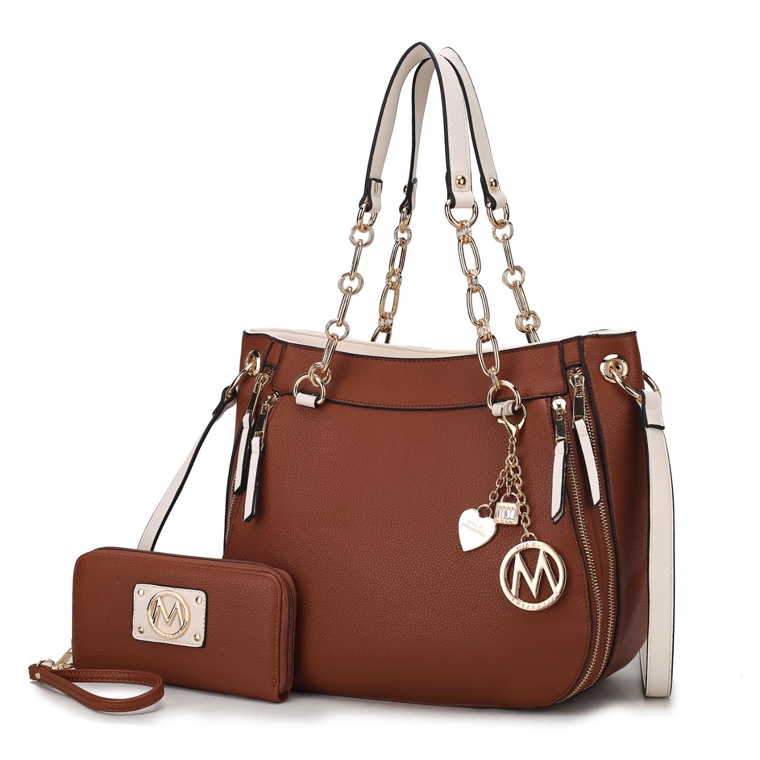 MKF Collection Lina Shoulder 2 Pcs Handbag With Wallet By Mia K. - Cognac Beige
