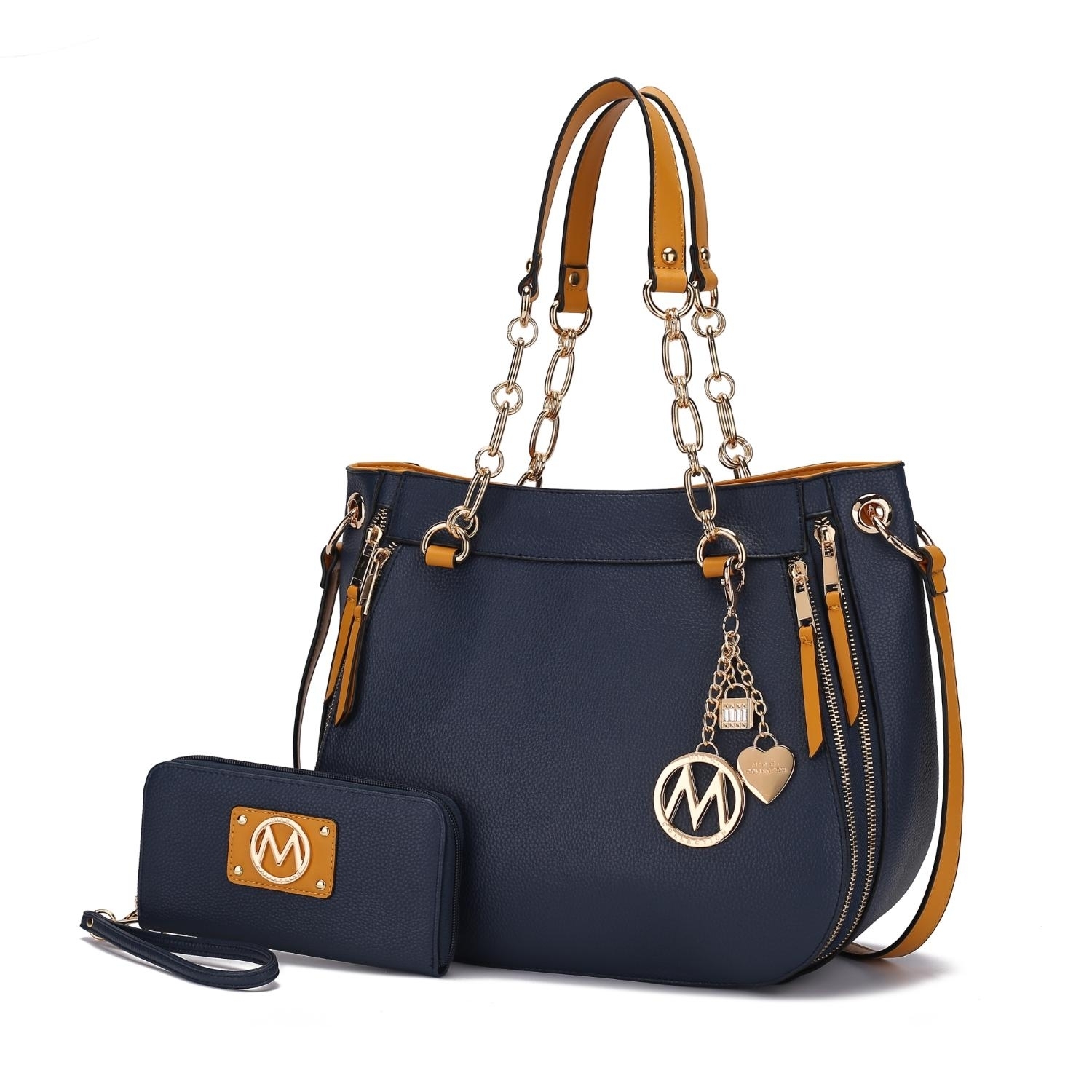 MKF Collection Lina Shoulder 2 Pcs Handbag With Wallet By Mia K. - Navy Mustard