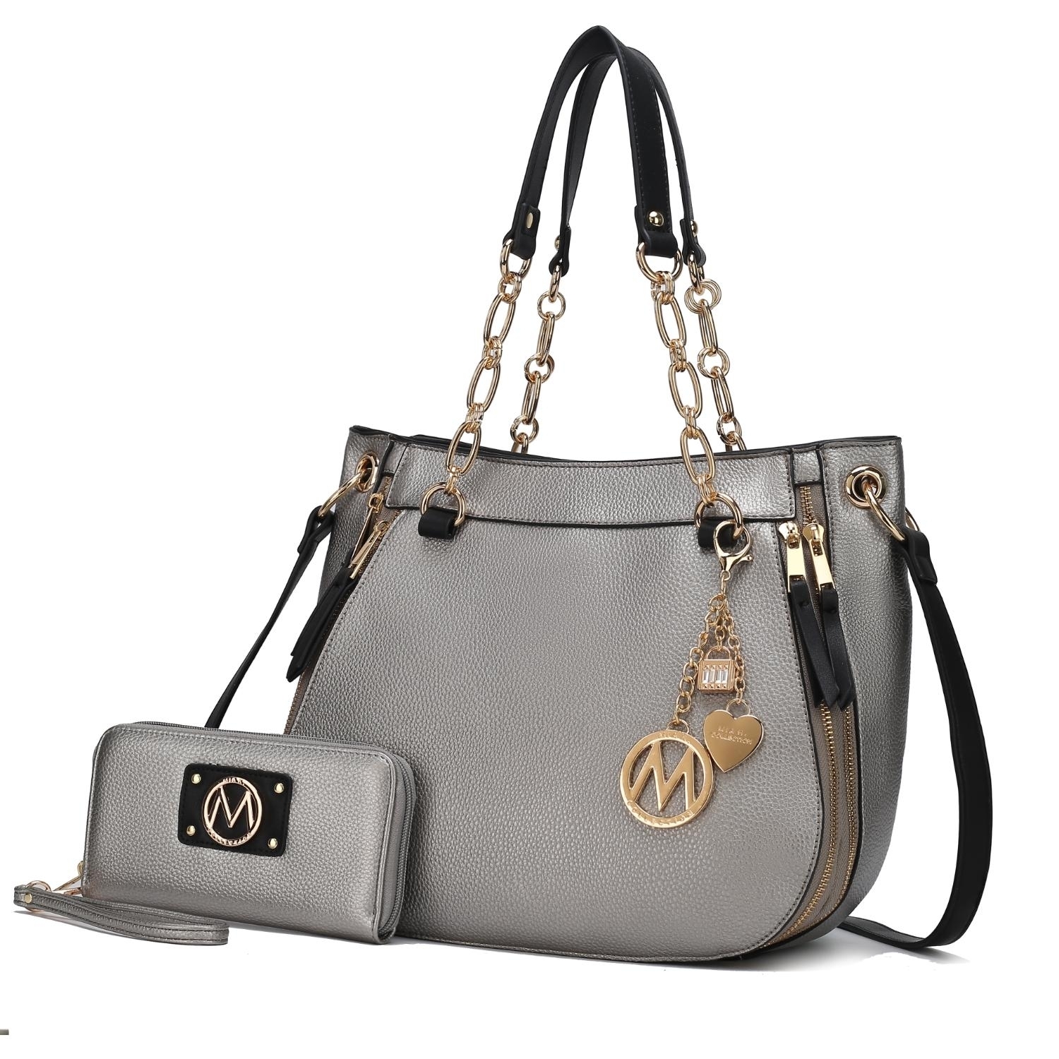 MKF Collection Lina Shoulder 2 Pcs Handbag With Wallet By Mia K. - Pewter