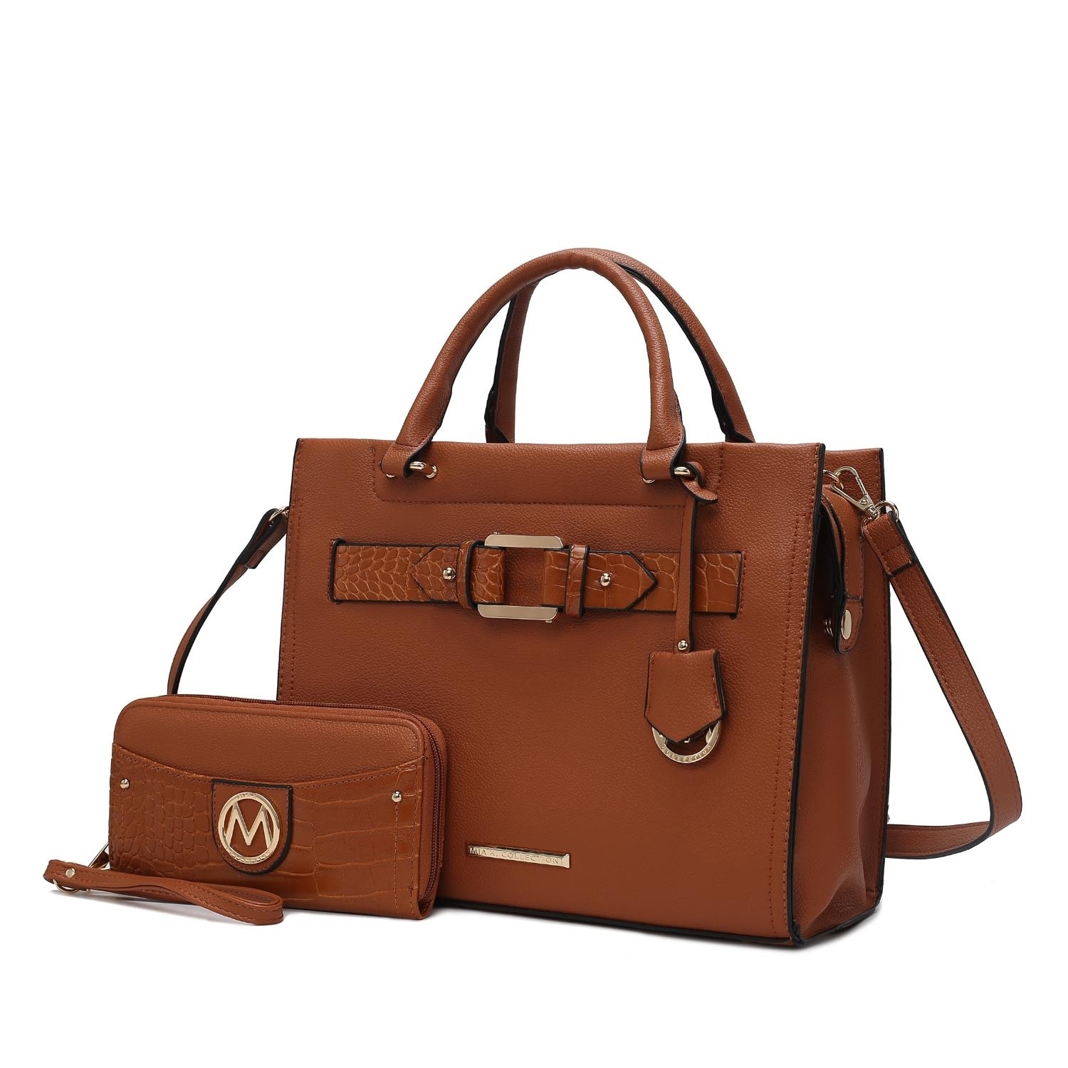MKF Collection Virginia Vegan Leather Women's Tote Bag By Mia K With Wallet -2 Pieces - Cognac