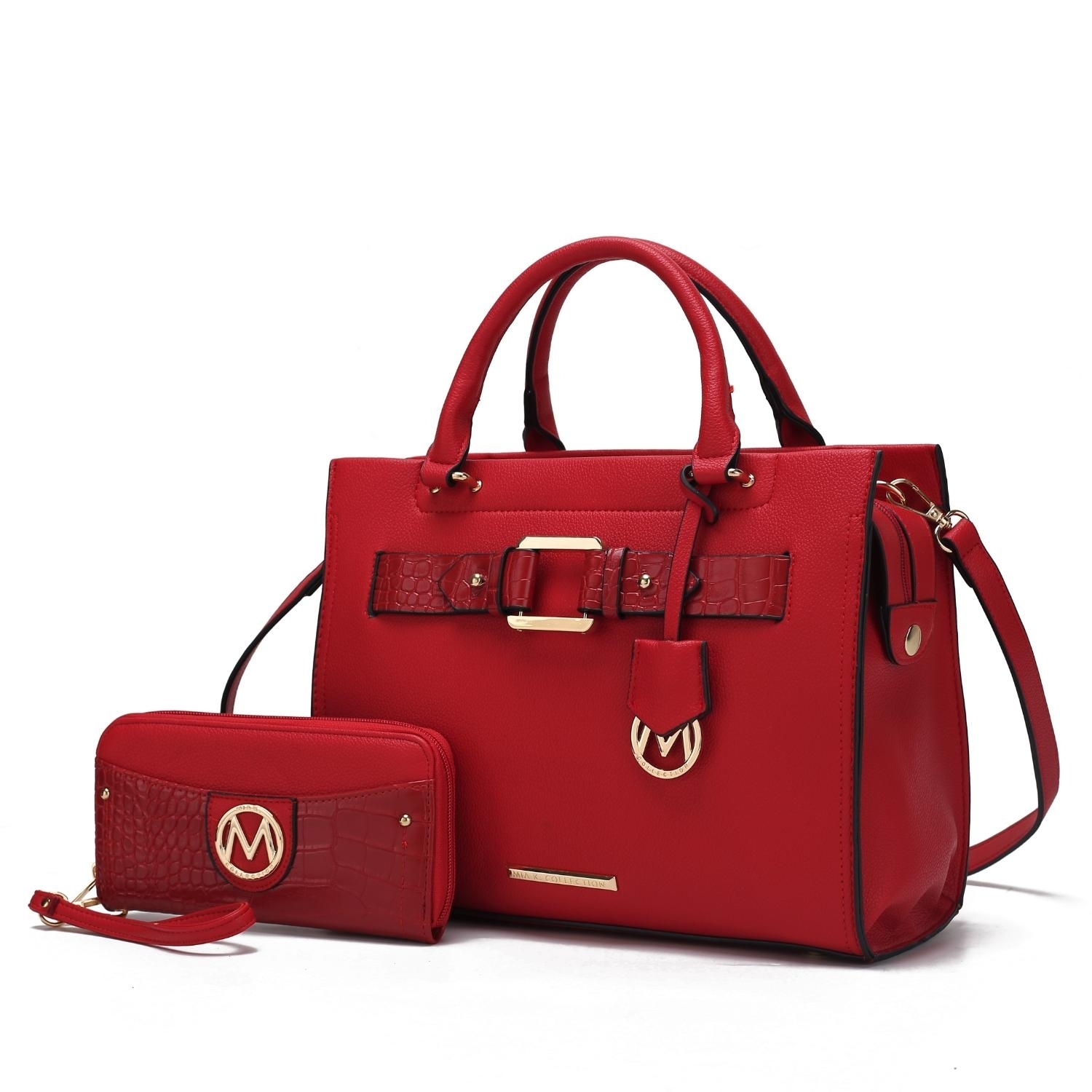 MKF Collection Virginia Vegan Leather Women's Tote Bag By Mia K With Wallet -2 Pieces - Red