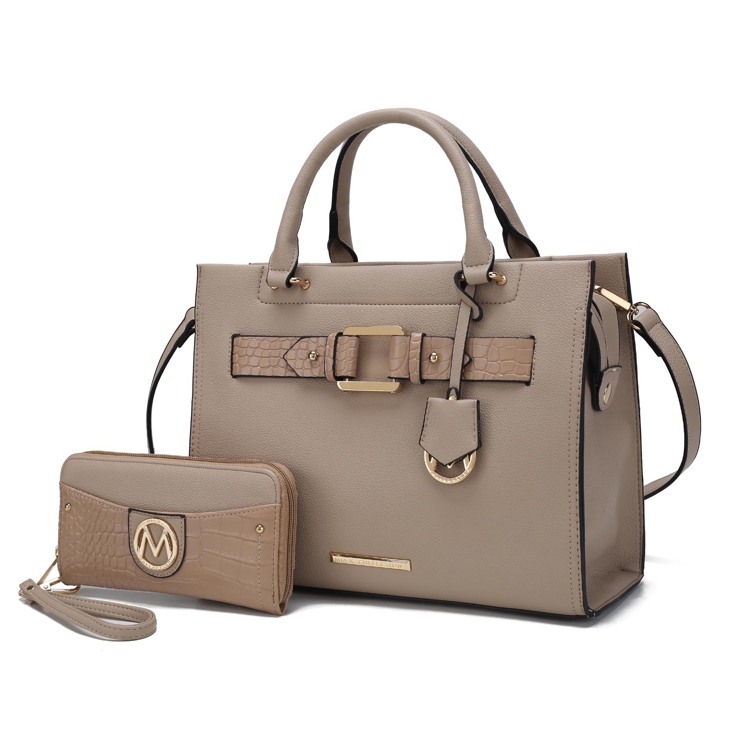 MKF Collection Virginia Vegan Leather Women's Tote Bag By Mia K With Wallet -2 Pieces - Taupe