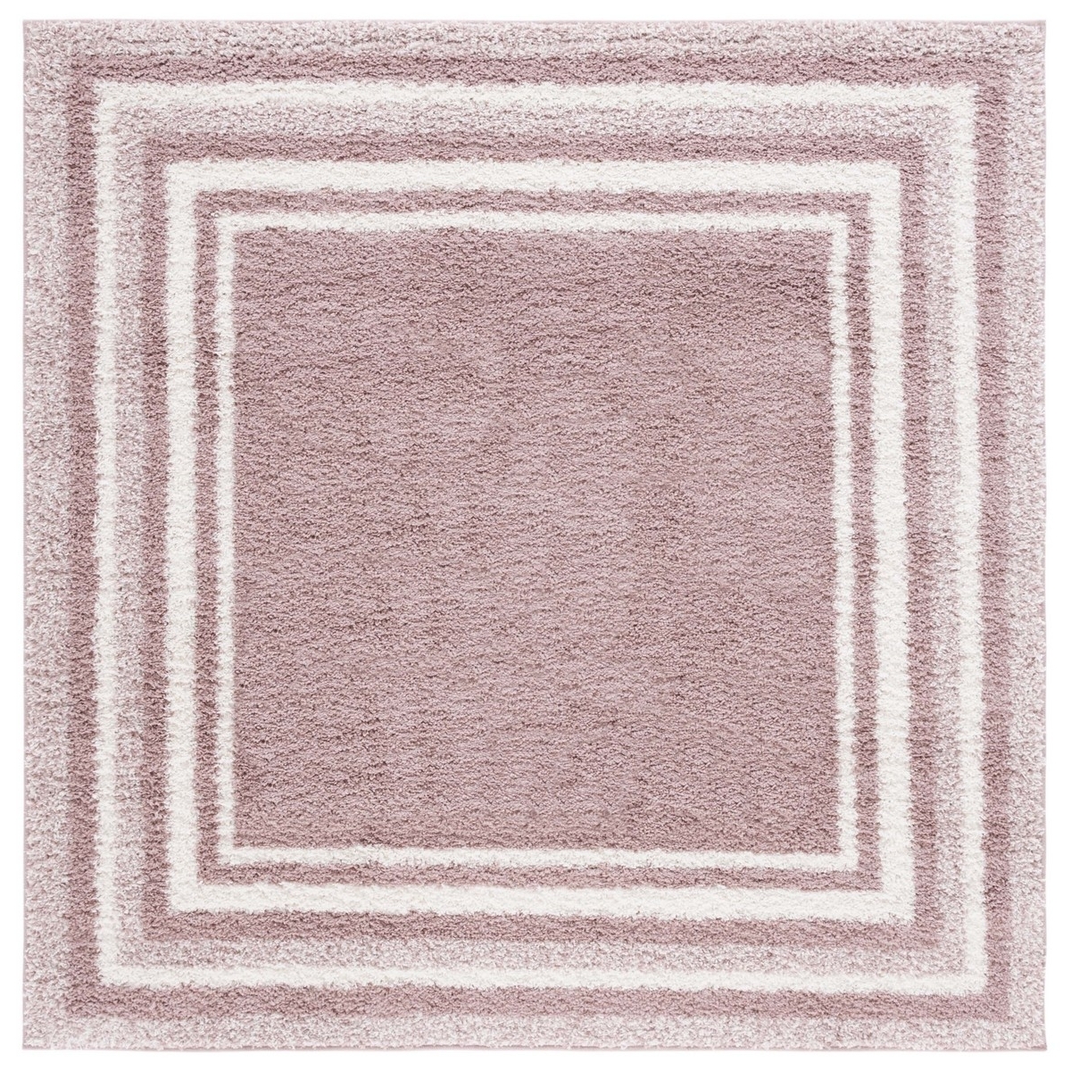 SAFAVIEH BSP251U Border & Stripe Shag 200 Pink / Ivory - 6'-7 X 6'-7 Square Square