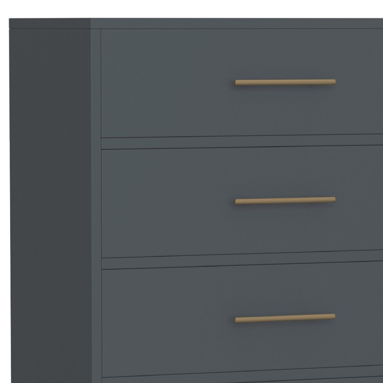 Max 48 Inch 5 Drawer Tall Dresser Chest, Brass Metal Frame, Slate Gray- Saltoro Sherpi