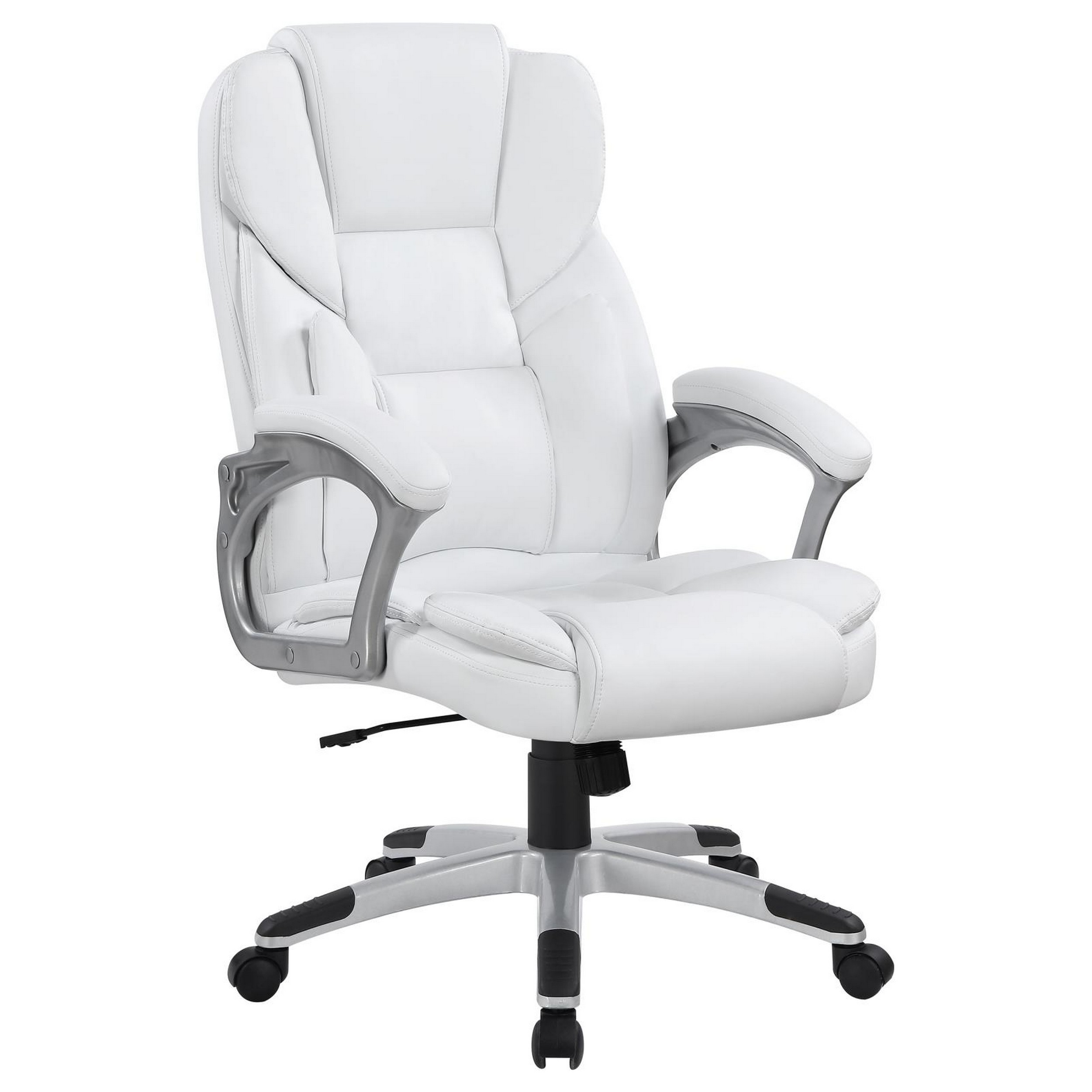Contemporary Leatherette Executive High Back Chair, White, Silver - Saltoro Sherpi