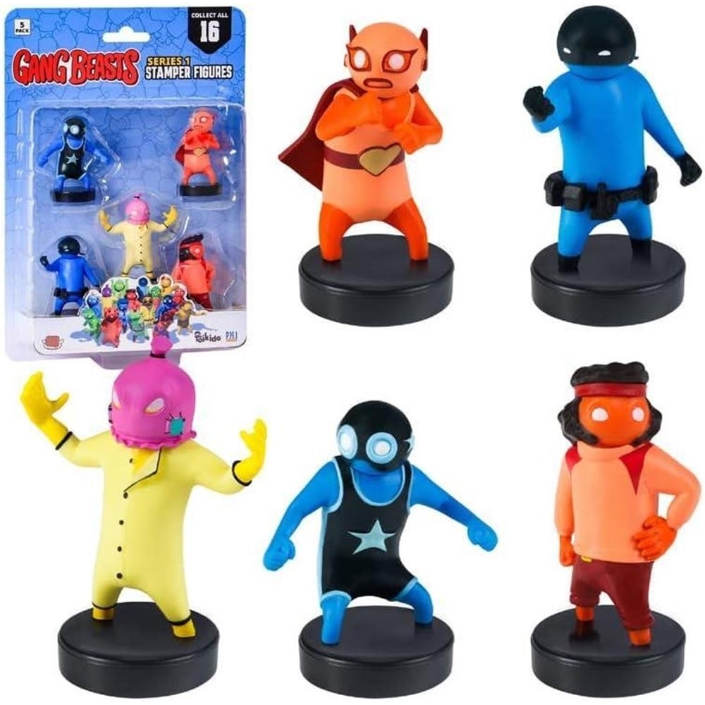 Gang Beasts Ink Stampers 5pk Party Favor Cake Topper Mini Figures Red Wrestler Red Casual Yellow PMI International