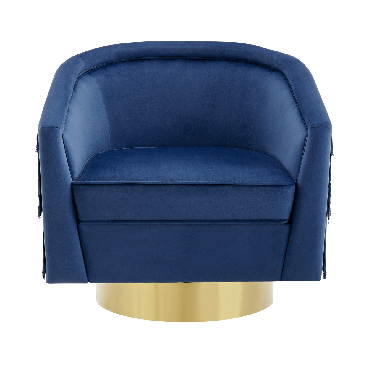 Iconic Home Elyana Swivel Accent Chair Cozy Plush Velvet Upholstered Loose Seat Design Tiered Tassel Fringes Gold Tone Metal Base - Black