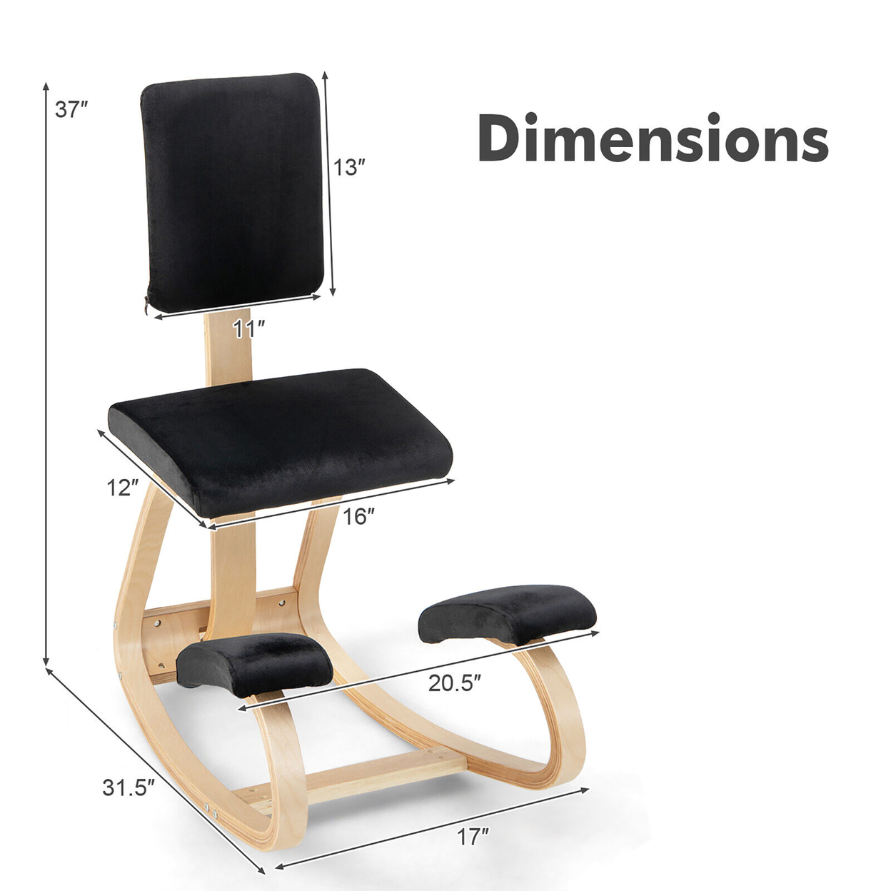 Ergonomic Kneeling Chair Upright Posture Velvet Support Chair With Backrest