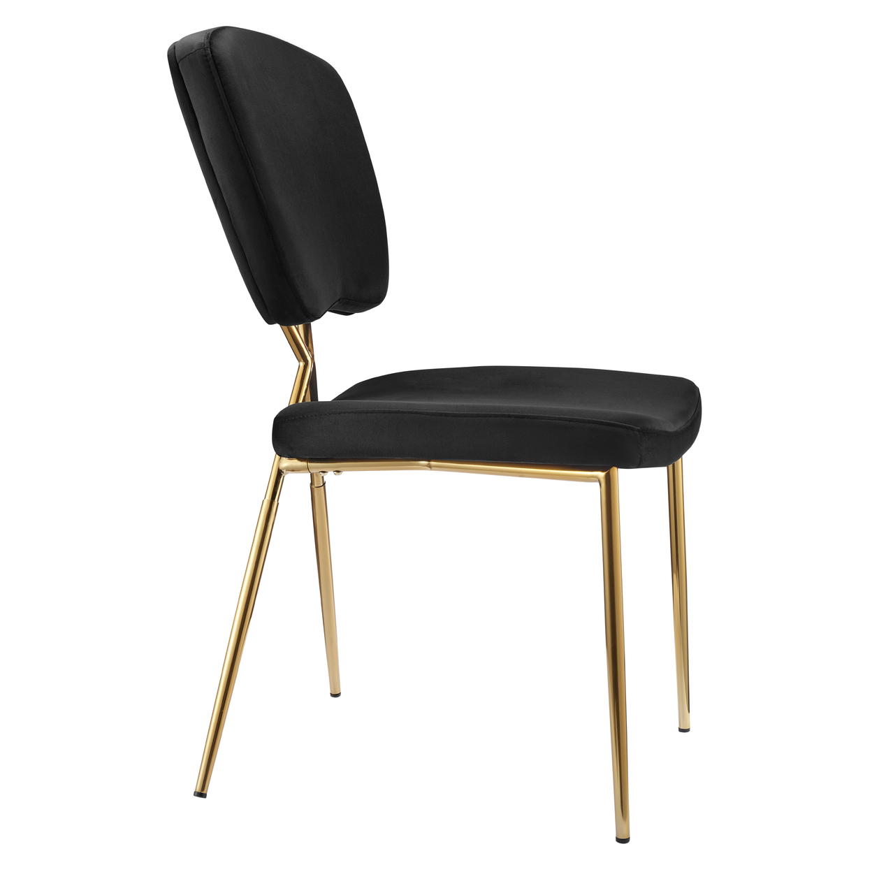 Iconic Home Cristie Dining Side Chair Velvet Upholstered Half Back And Seat Solid Brass Metal Legs (Set Of 2) - Black