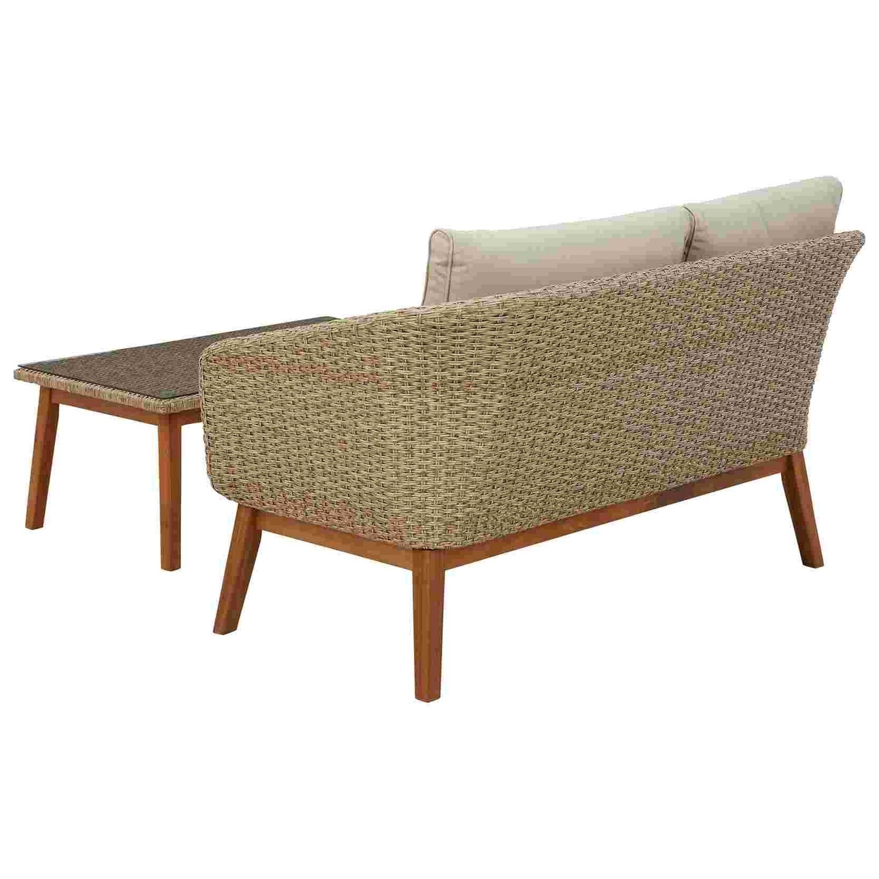 2 Piece Outdoor Loveseat And Table With Resin Wicker Wrapping, Brown- Saltoro Sherpi