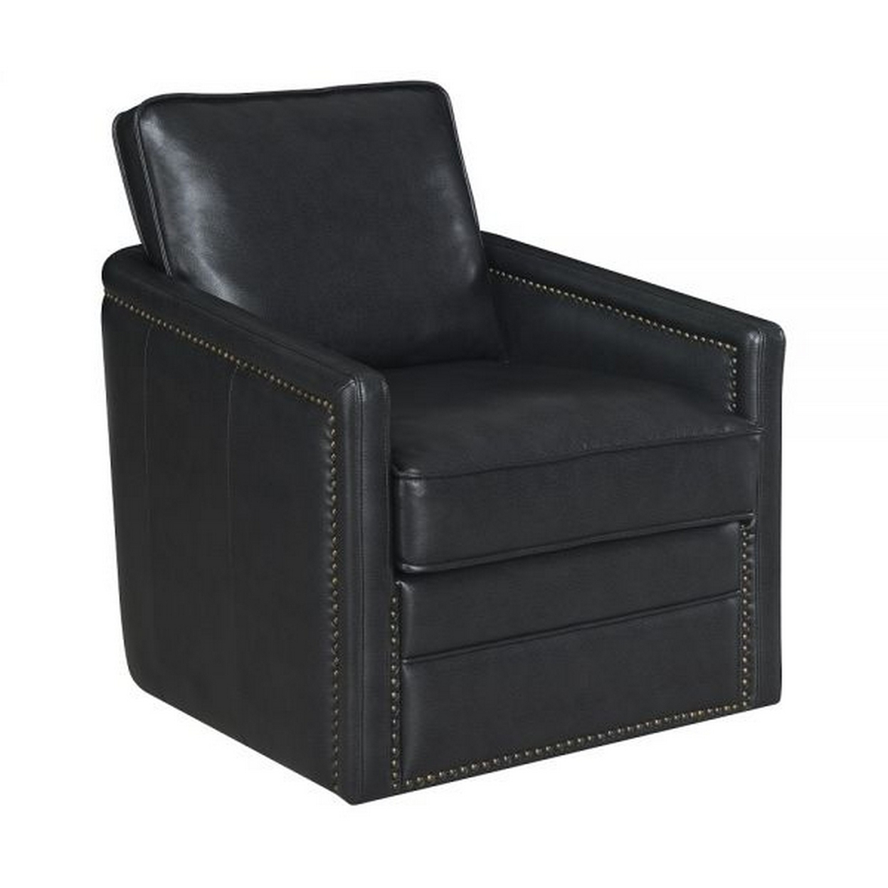 Roco 34 Inch Accent Chair With Swivel, Faux Leather Upholstery, Black - Saltoro Sherpi