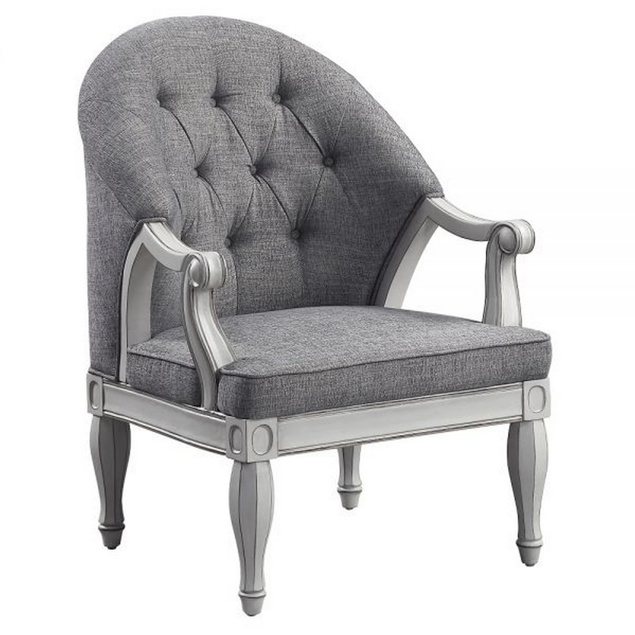 Fil 32 Inch Armchair, Tufted Backrest, Fabric Upholstery, Poplar Wood, Gray - Saltoro Sherpi
