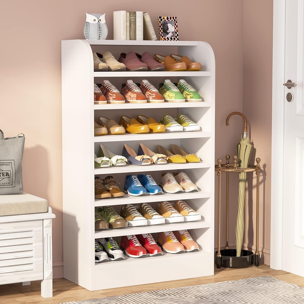 Tribesigns Shoe Rack, 8-Tier Tall Shoe Shelf Shoes Storage Organizer, Wooden Shoe Storage Cabinet Shoe Stand - White