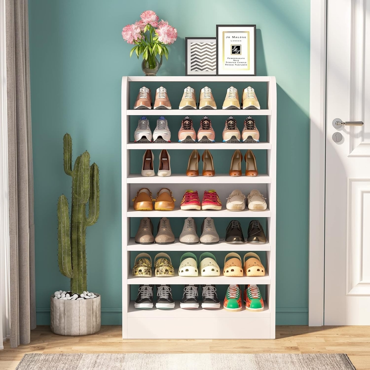Tribesigns Shoe Rack, 8-Tier Tall Shoe Shelf Shoes Storage Organizer, Wooden Shoe Storage Cabinet Shoe Stand - Grey