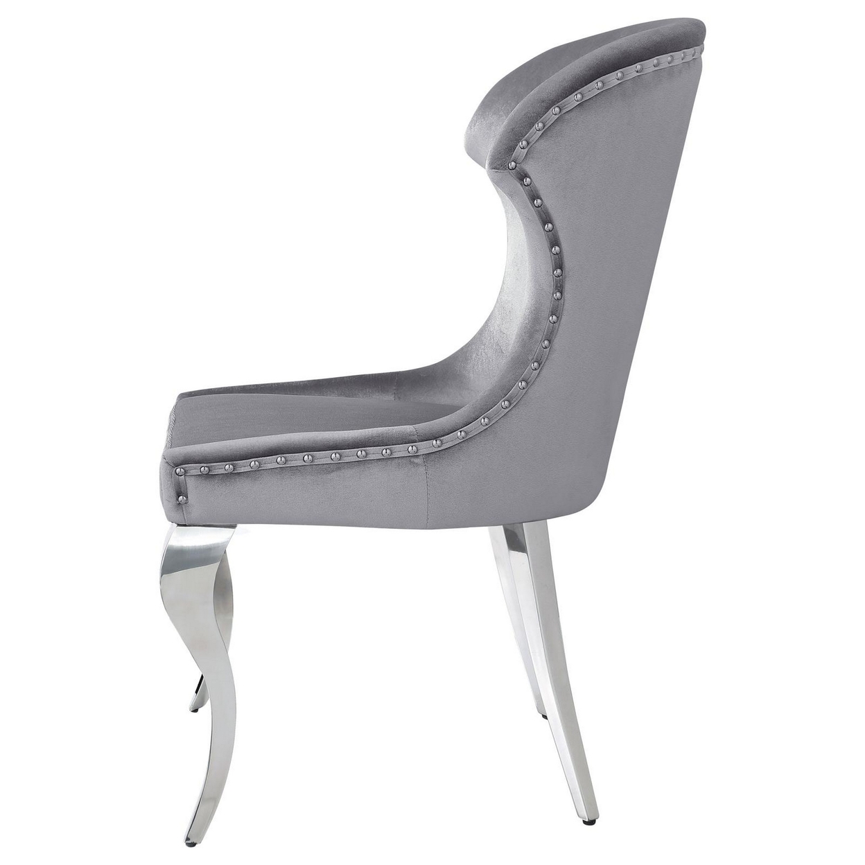 Cian 22 Inch Dining Chair, Curved, Cabriole Legs, Gray Velvet, Set Of 2-Saltoro Sherpi