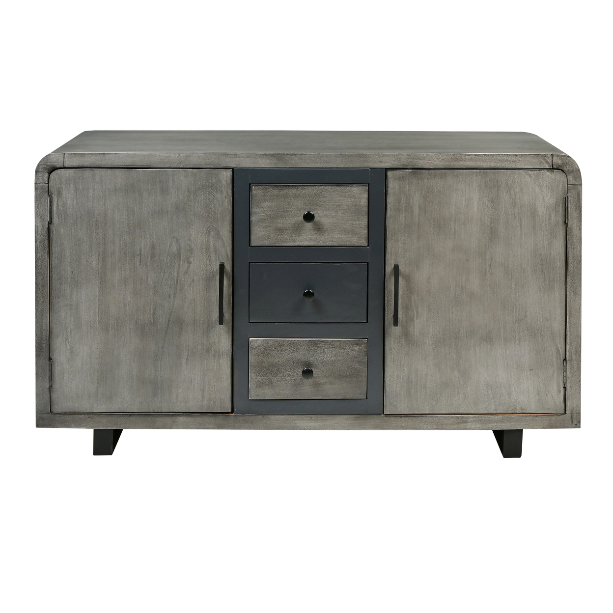 55 Inch Industrial Style Sideboard Console With 2 Cabinets, Iron Handles, Matte Gray Mango Wood - Saltoro Sherpi