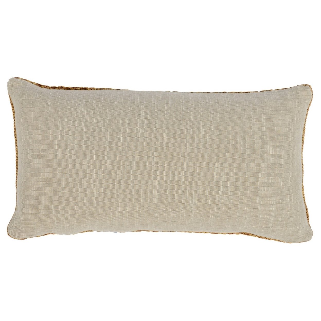 Rosie 14 X 26 Lumbar Accent Throw Pillow, Hand Knitted Designs, Brown Linen- Saltoro Sherpi